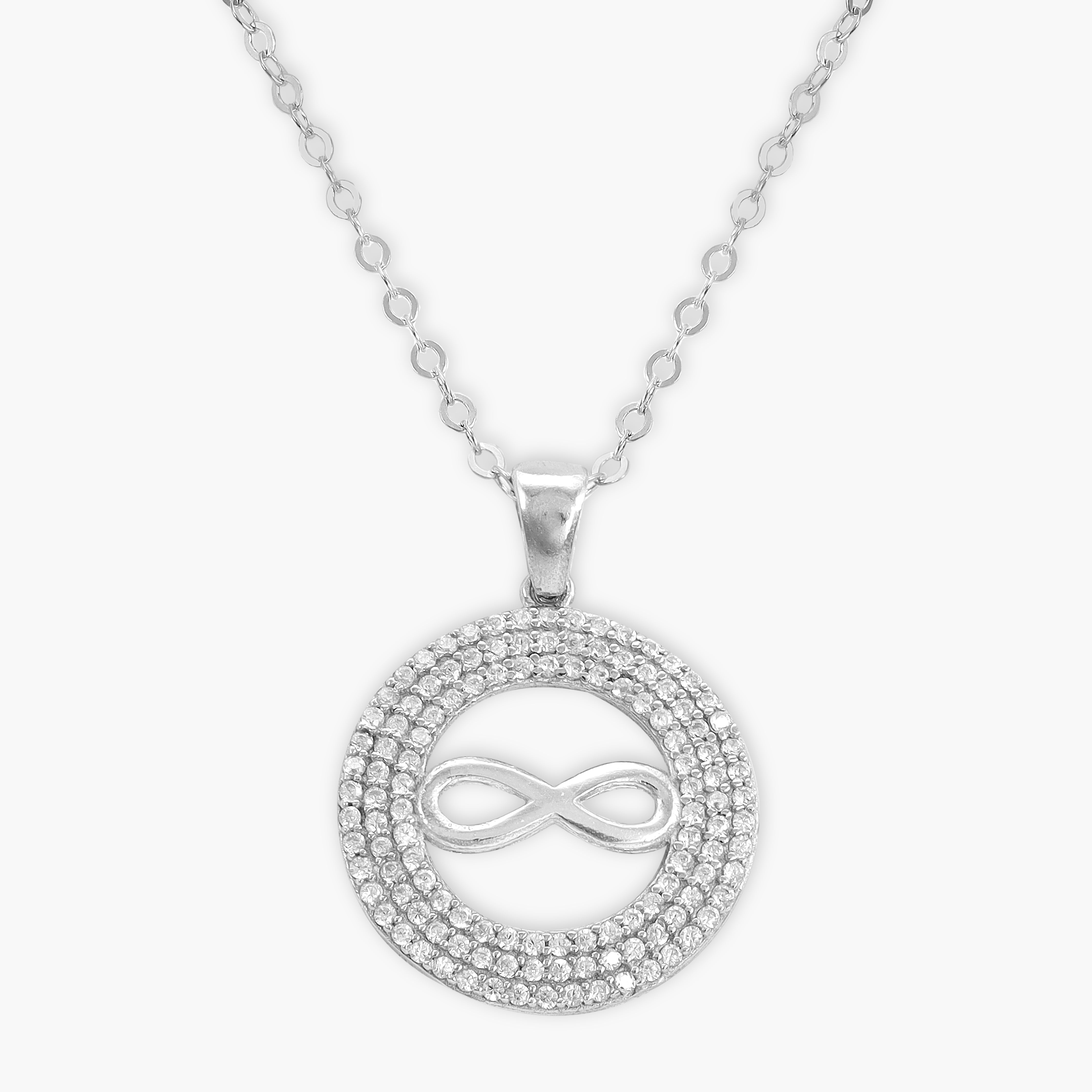 Women's anchor chain with iced out style round infinity pendant made of 925 sterling silver