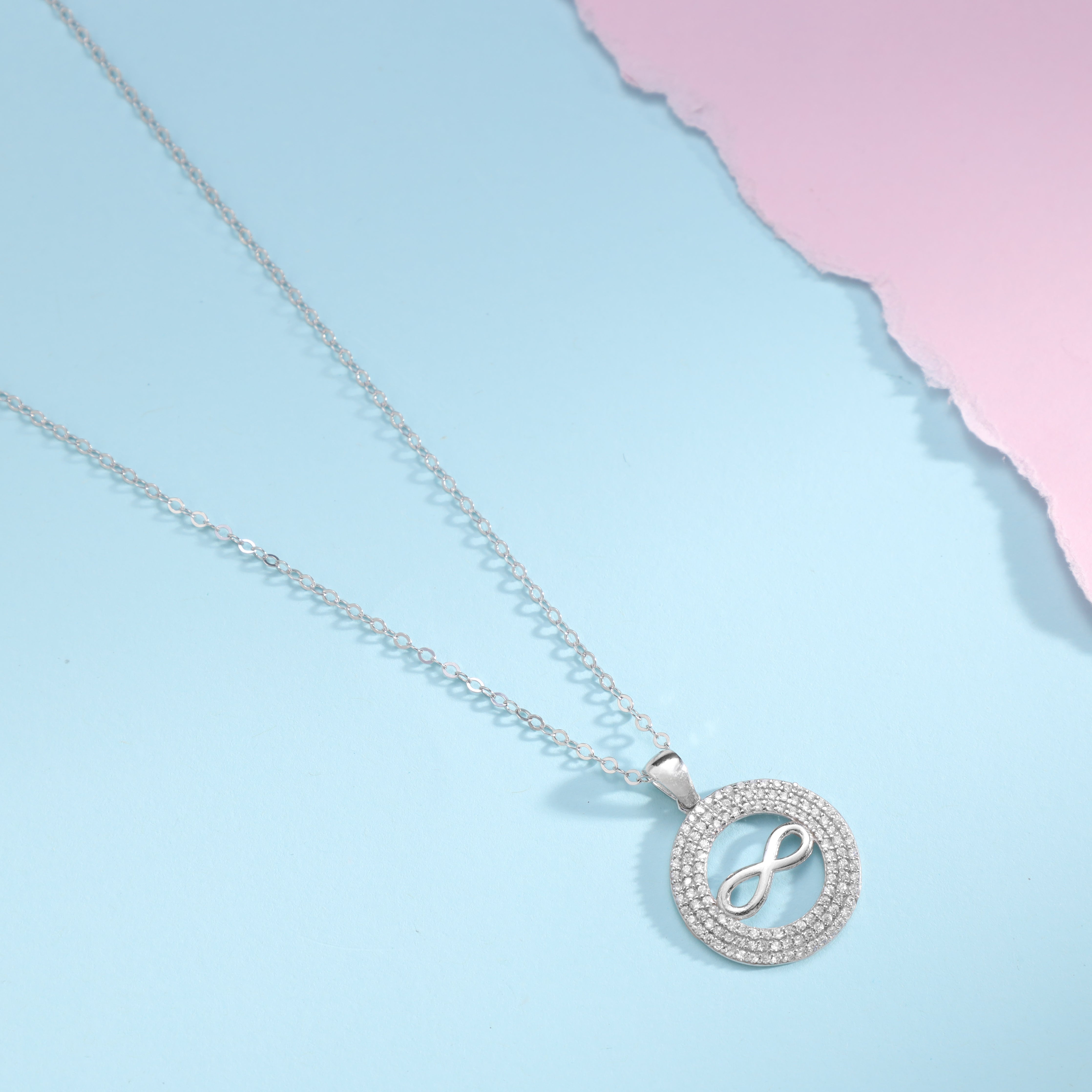 Women's anchor chain with iced out style round infinity pendant made of 925 sterling silver