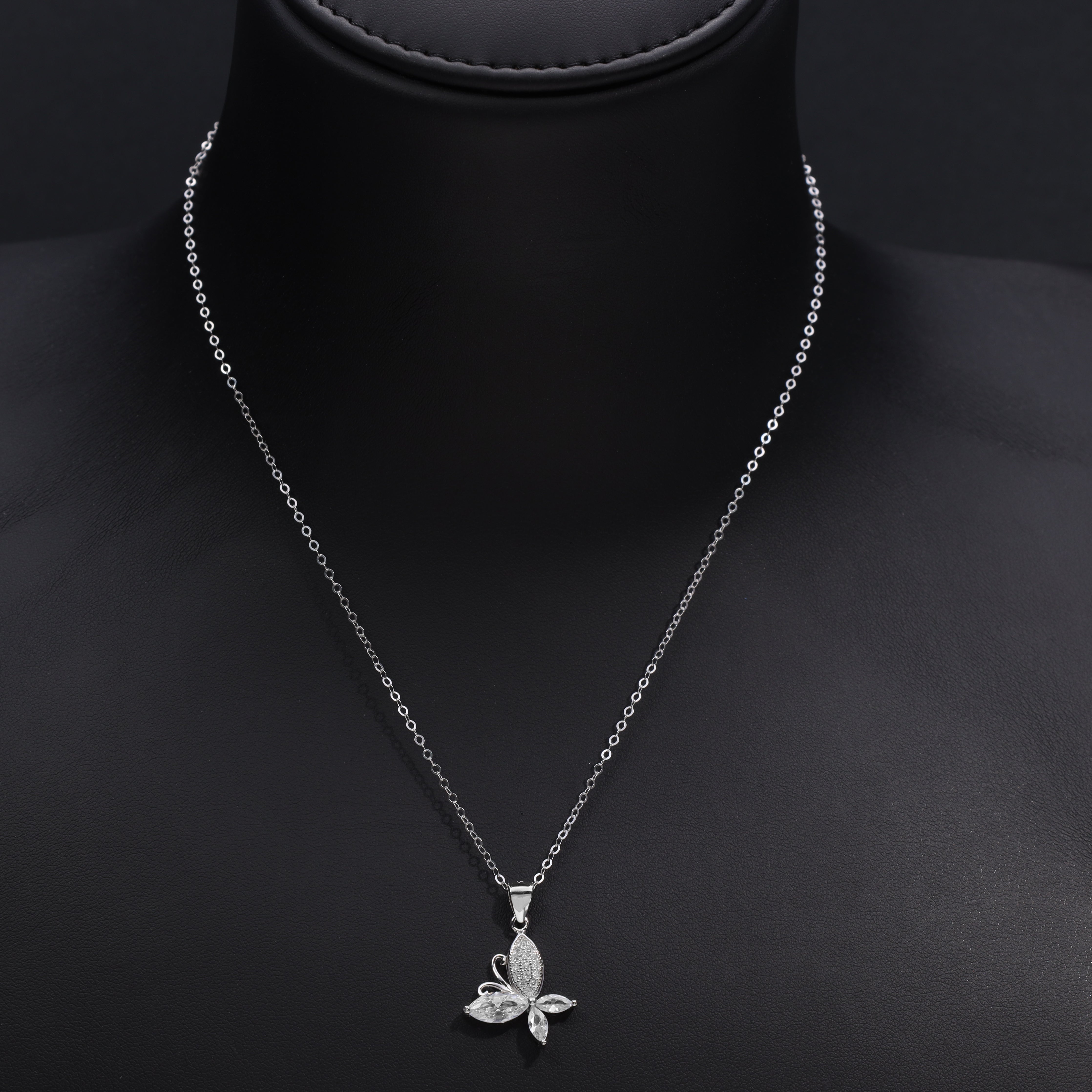 Ladies anchor chain with iced out style butterfly pendant made of 925 Sterling silver