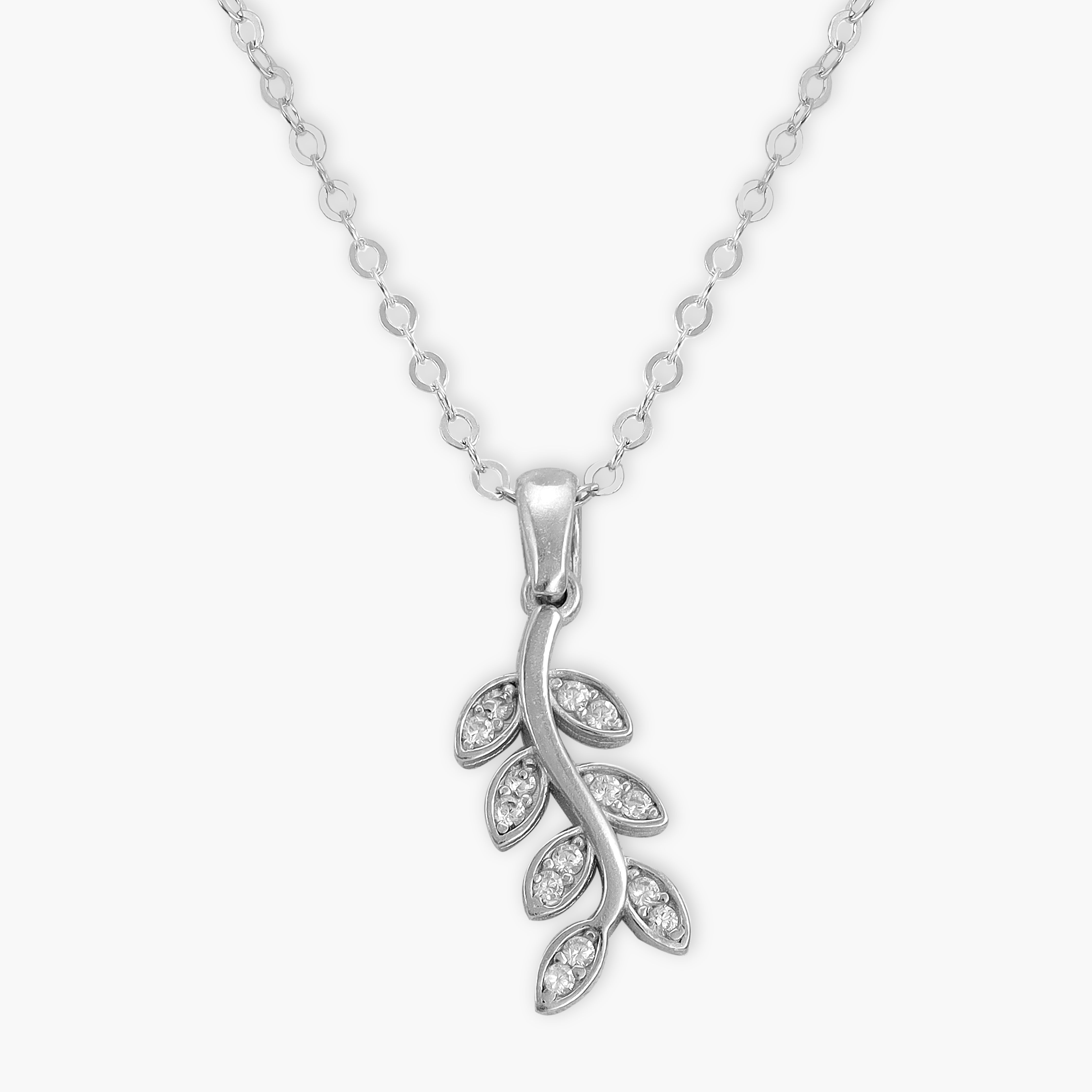 Ladies anchor chain with leaf motif pendant made of 925 Sterling silver