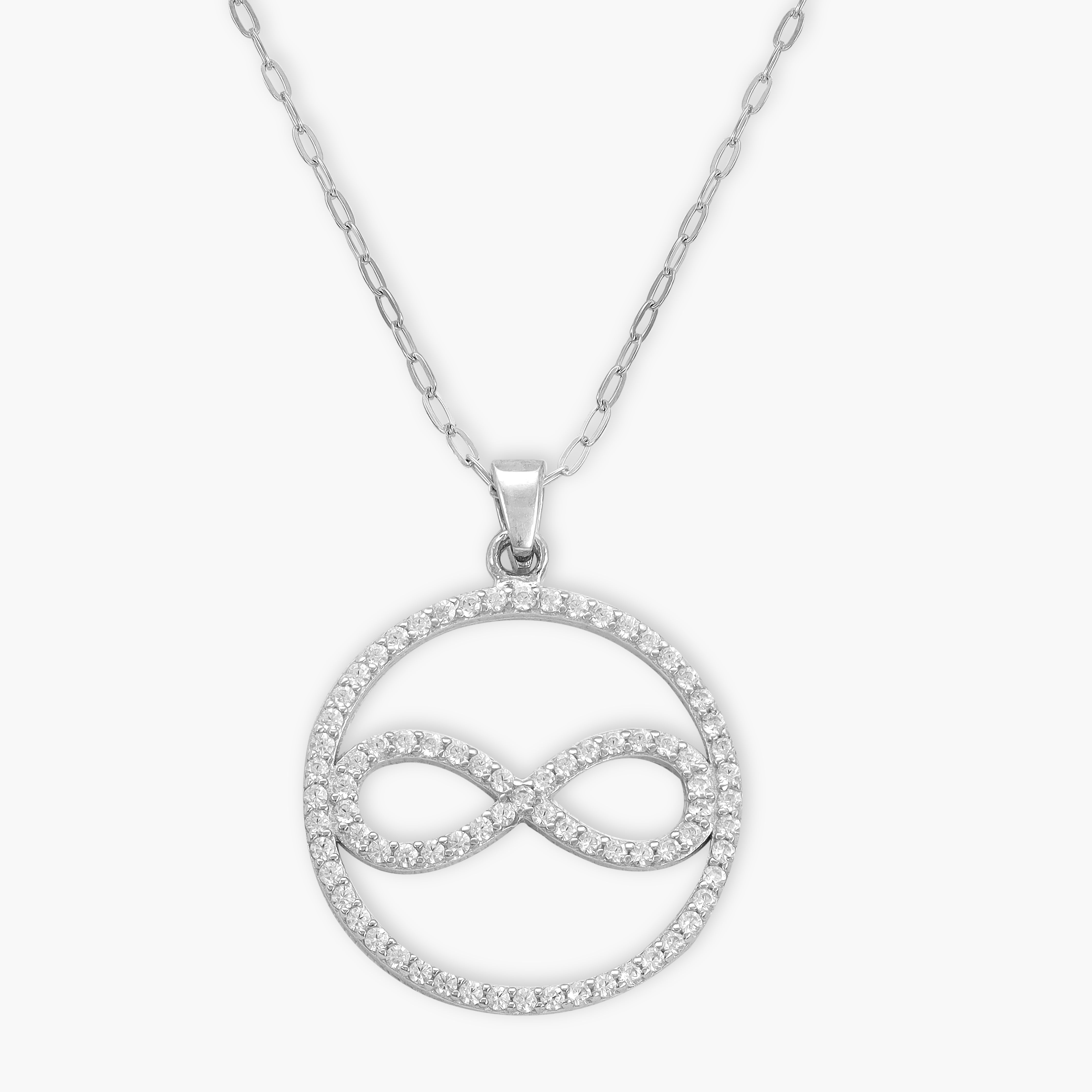 Women's anchor chain with iced out style round infinity pendant made of 925 sterling silver