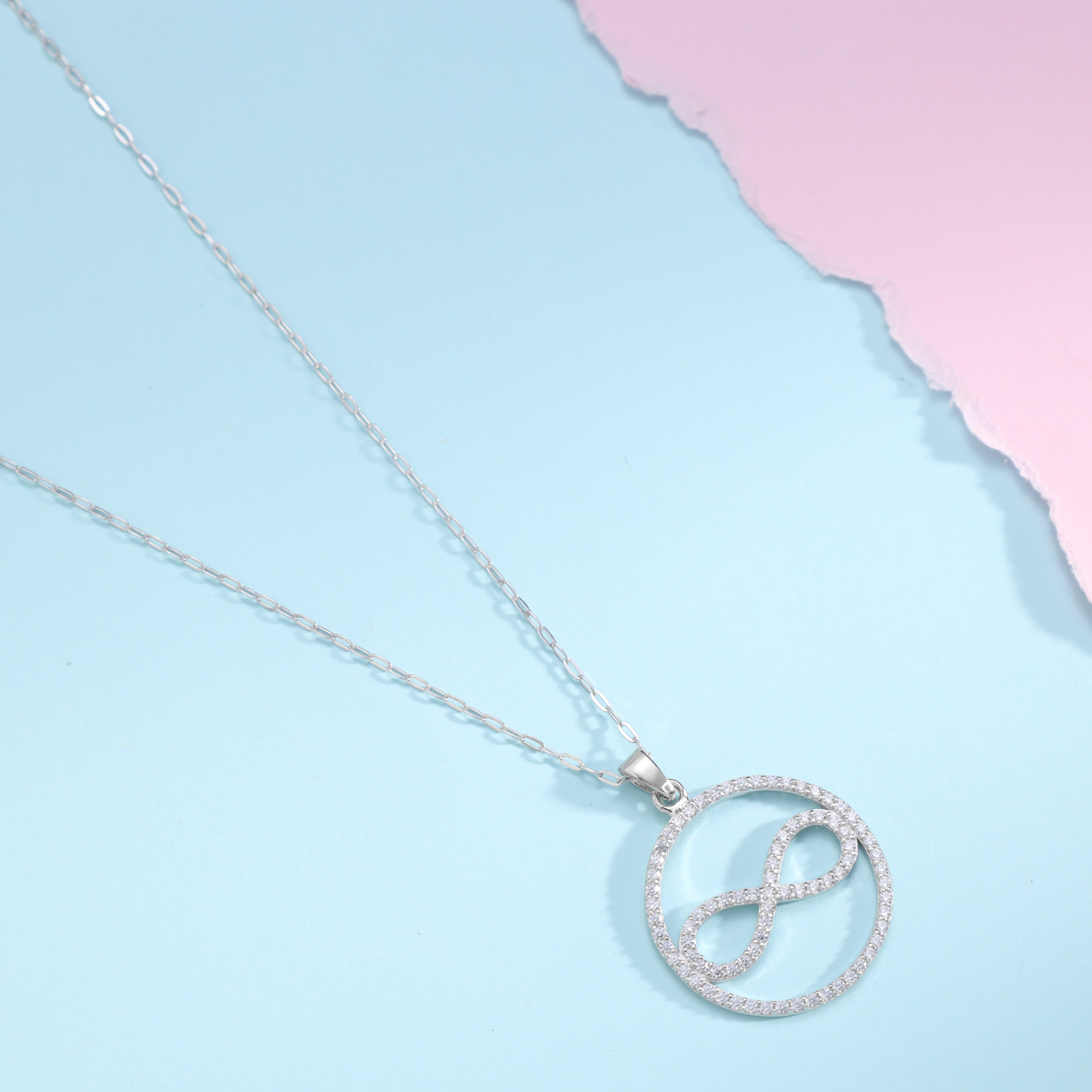 Women's anchor chain with iced out style round infinity pendant made of 925 sterling silver