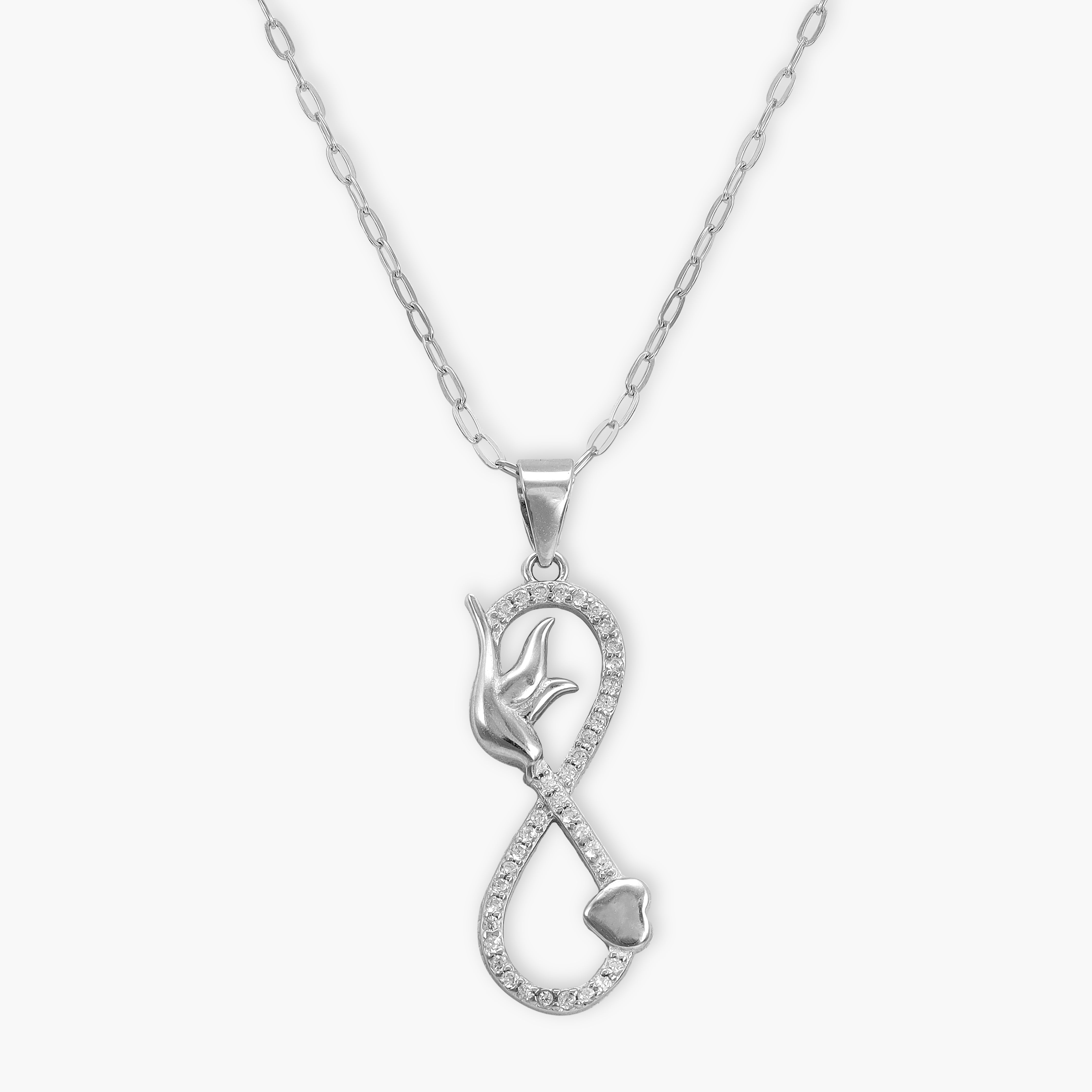 Women's anchor chain with iced out style infinity pendant made of 925 sterling silver