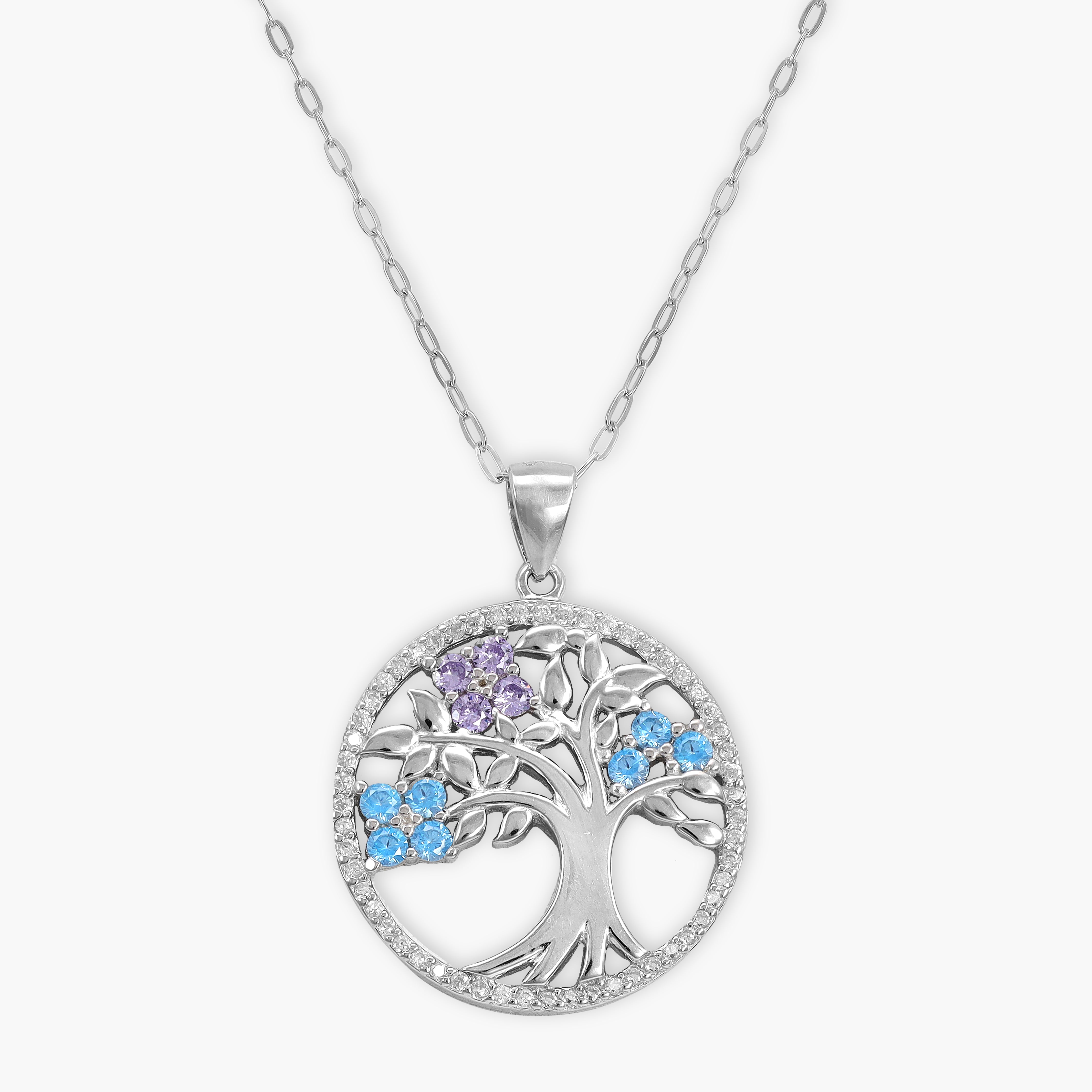 Ladies anchor chain with iced out style tree of life pendant made of 925 sterling silver