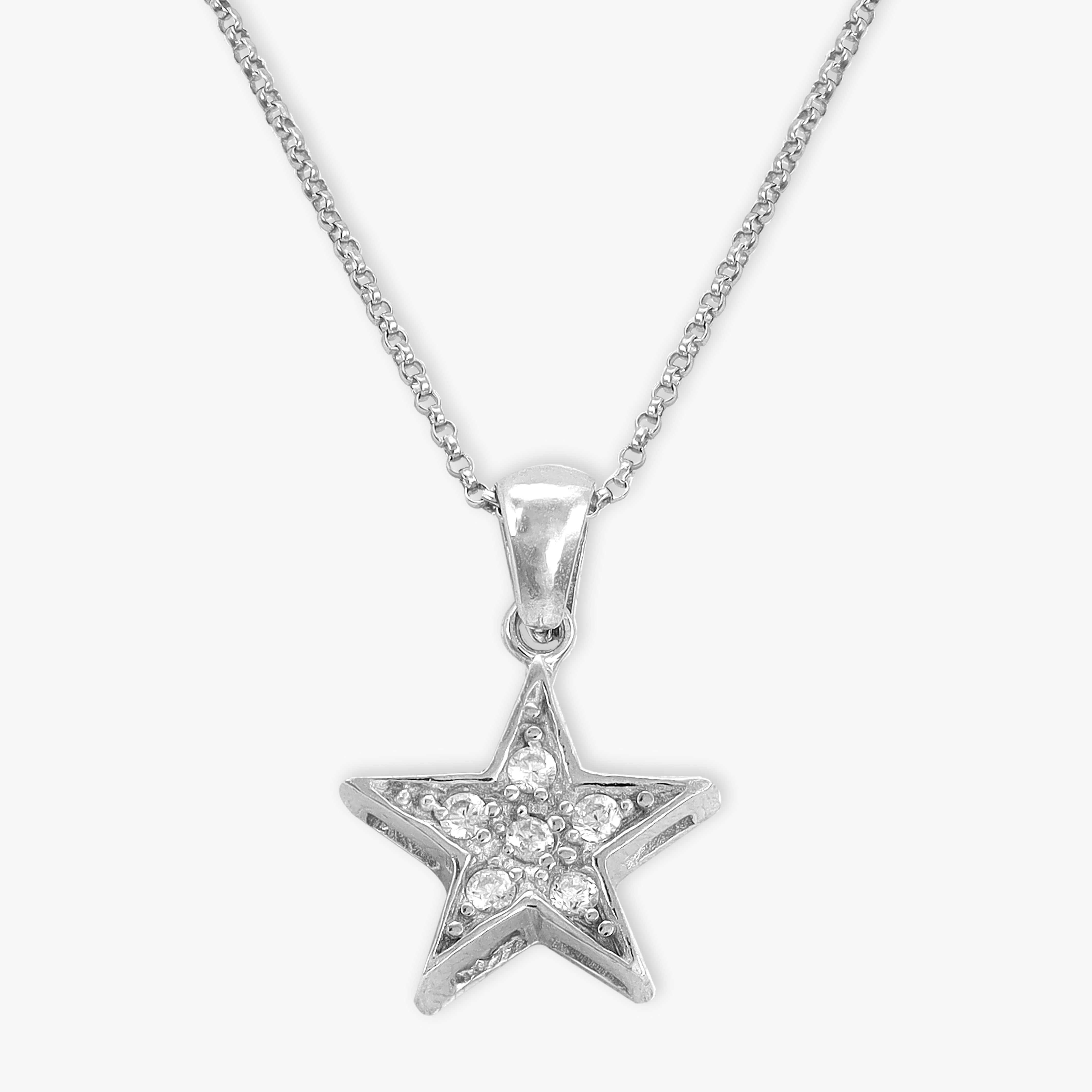 Women's Box Chain with Iced out style star pendant made of 925 Sterling Silver