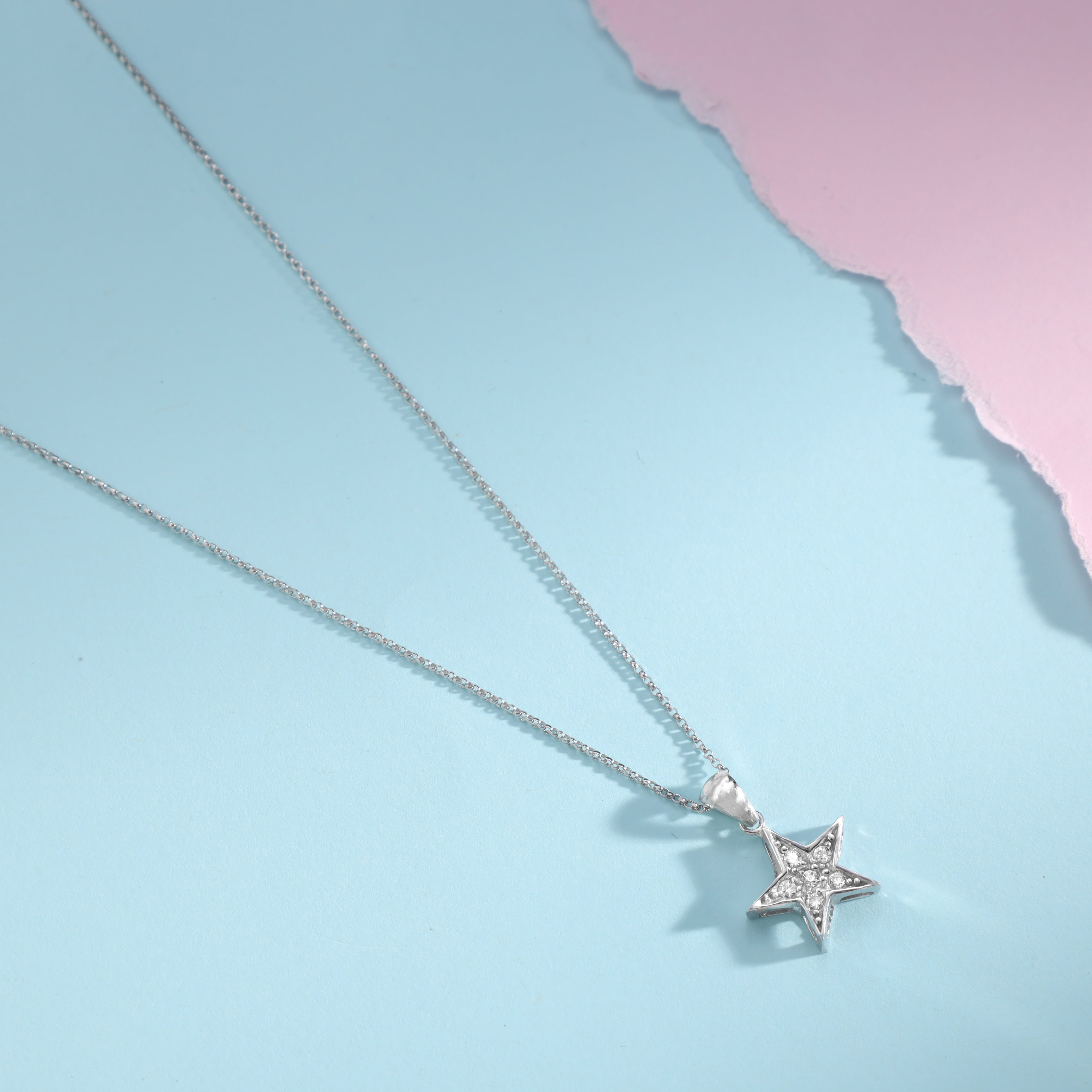 Women's Box Chain with Iced out style star pendant made of 925 Sterling Silver