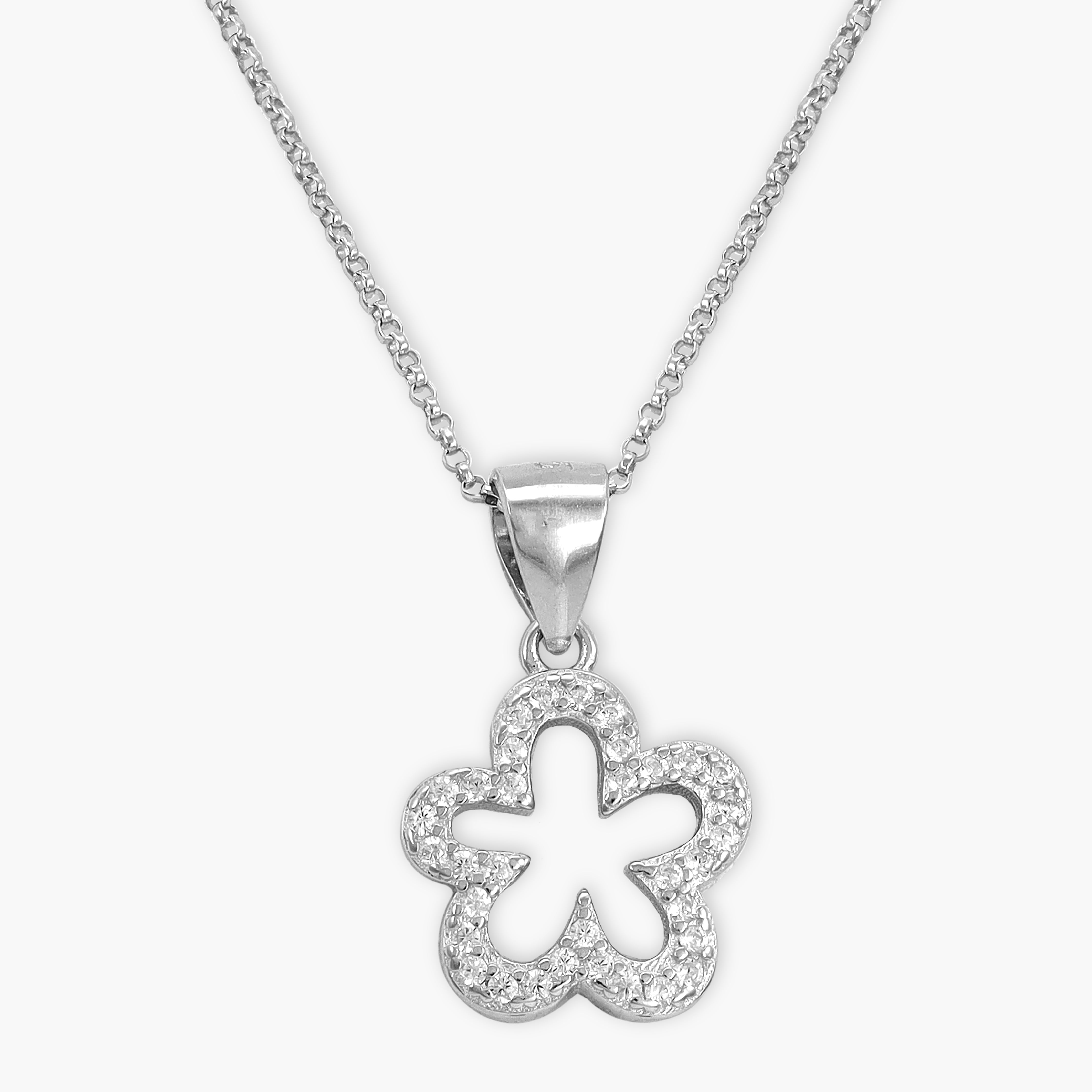 Women's box chain with iced out style clover pendant made of 925 sterling silver