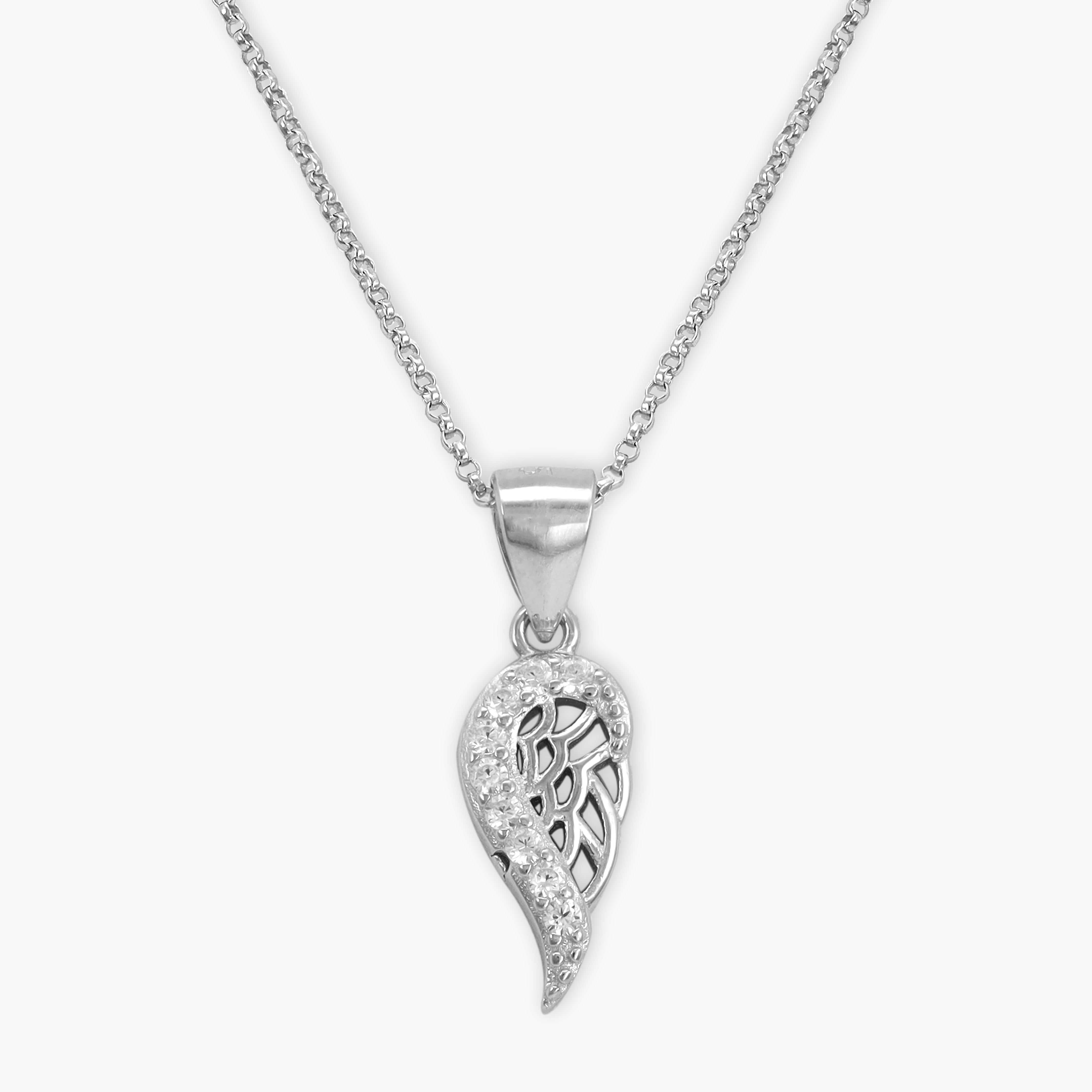 Women's Box Chain with Iced out style wing pendant made of 925 Sterling Silver