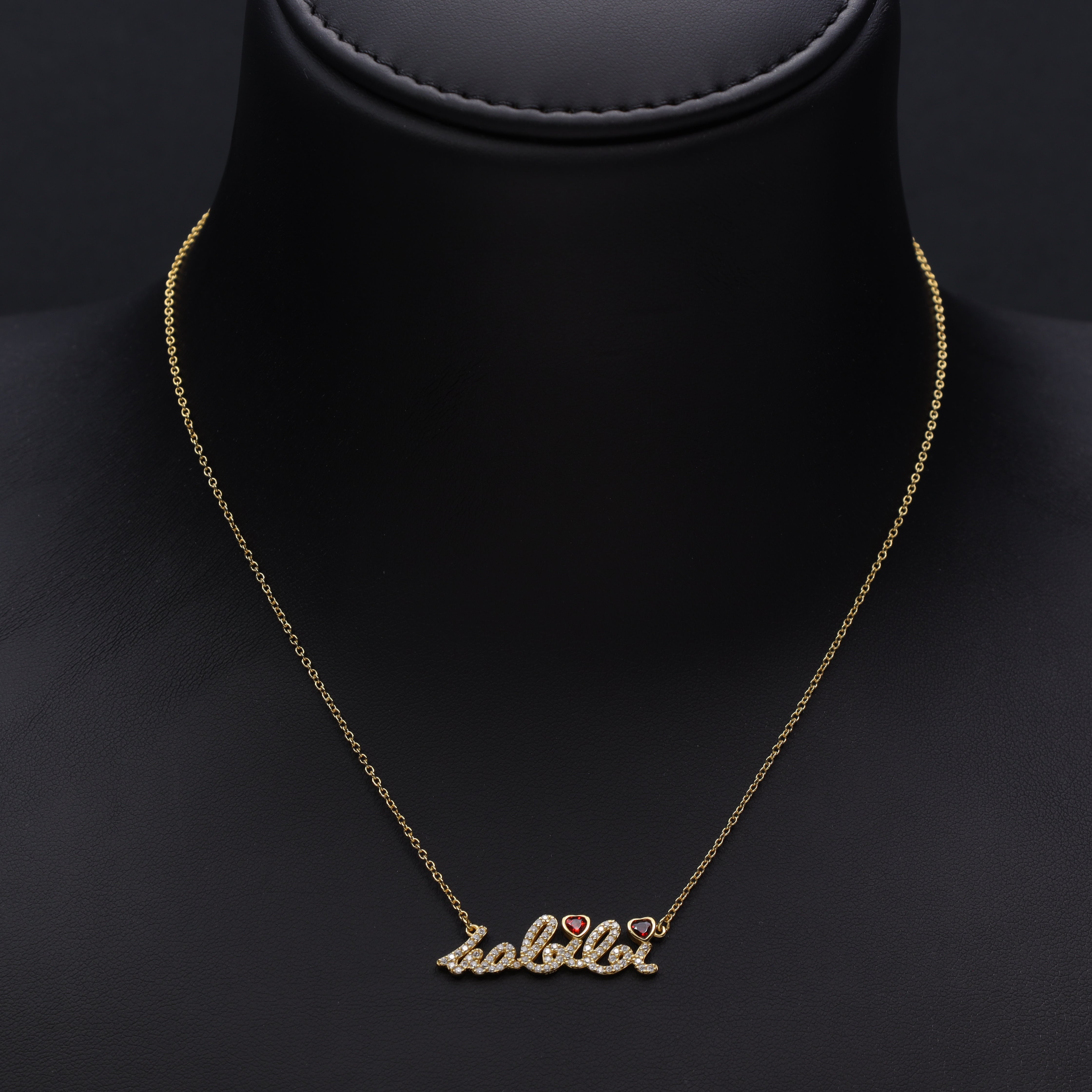 Ladies anchor chain with iced out style "Habibi" pendant made of 925 Sterling silver 18K gold plated