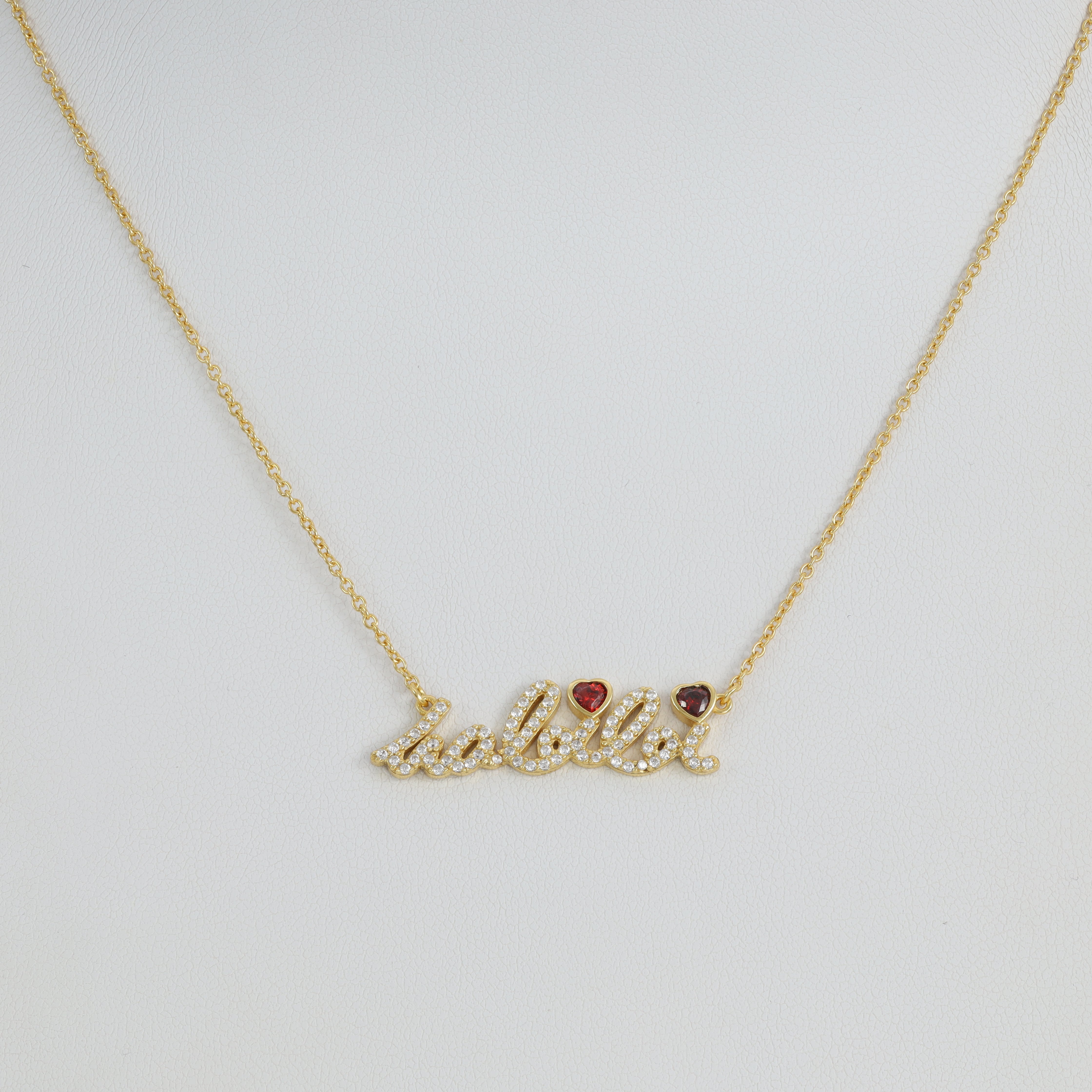 Ladies anchor chain with iced out style "Habibi" pendant made of 925 Sterling silver 18K gold plated