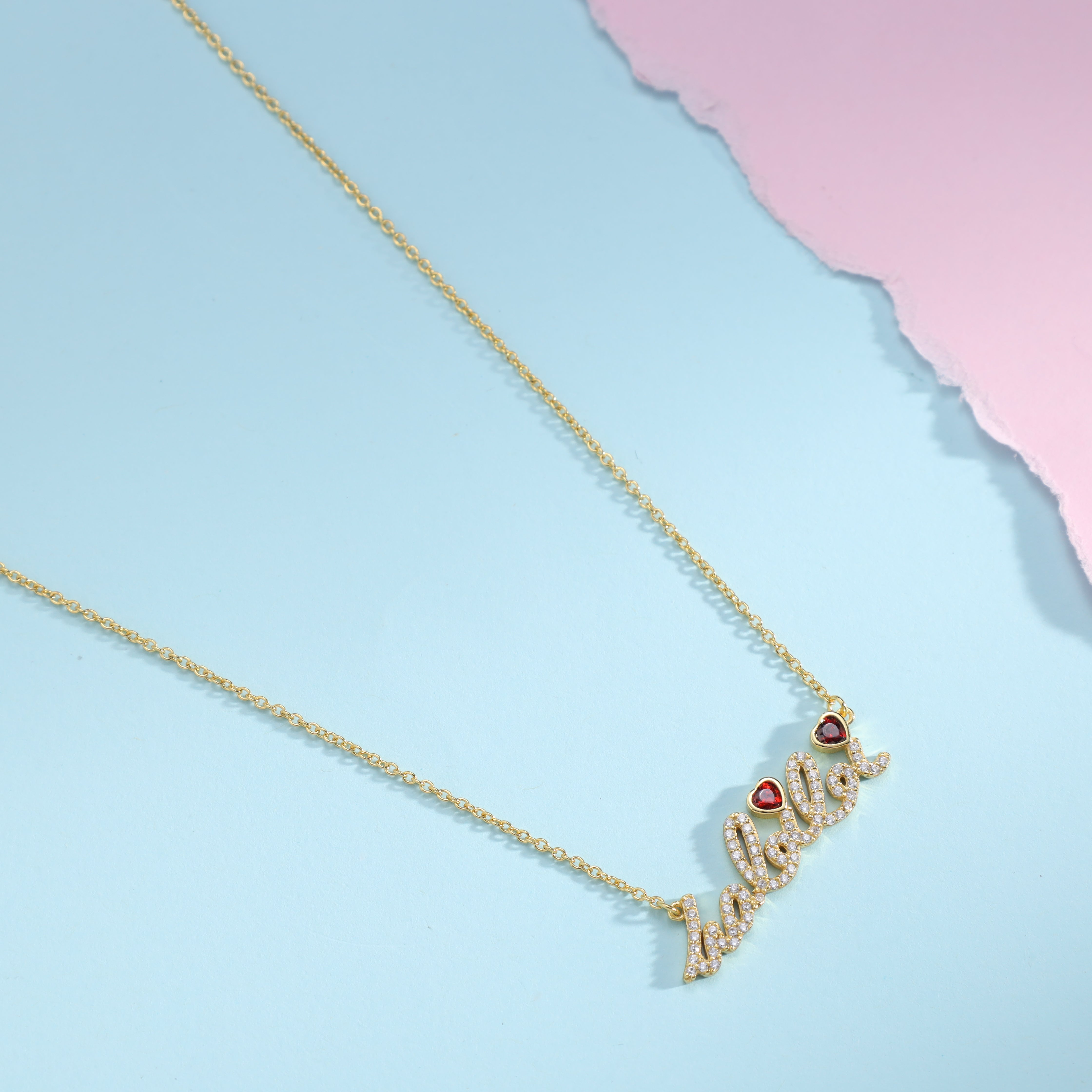 Ladies anchor chain with iced out style "Habibi" pendant made of 925 Sterling silver 18K gold plated