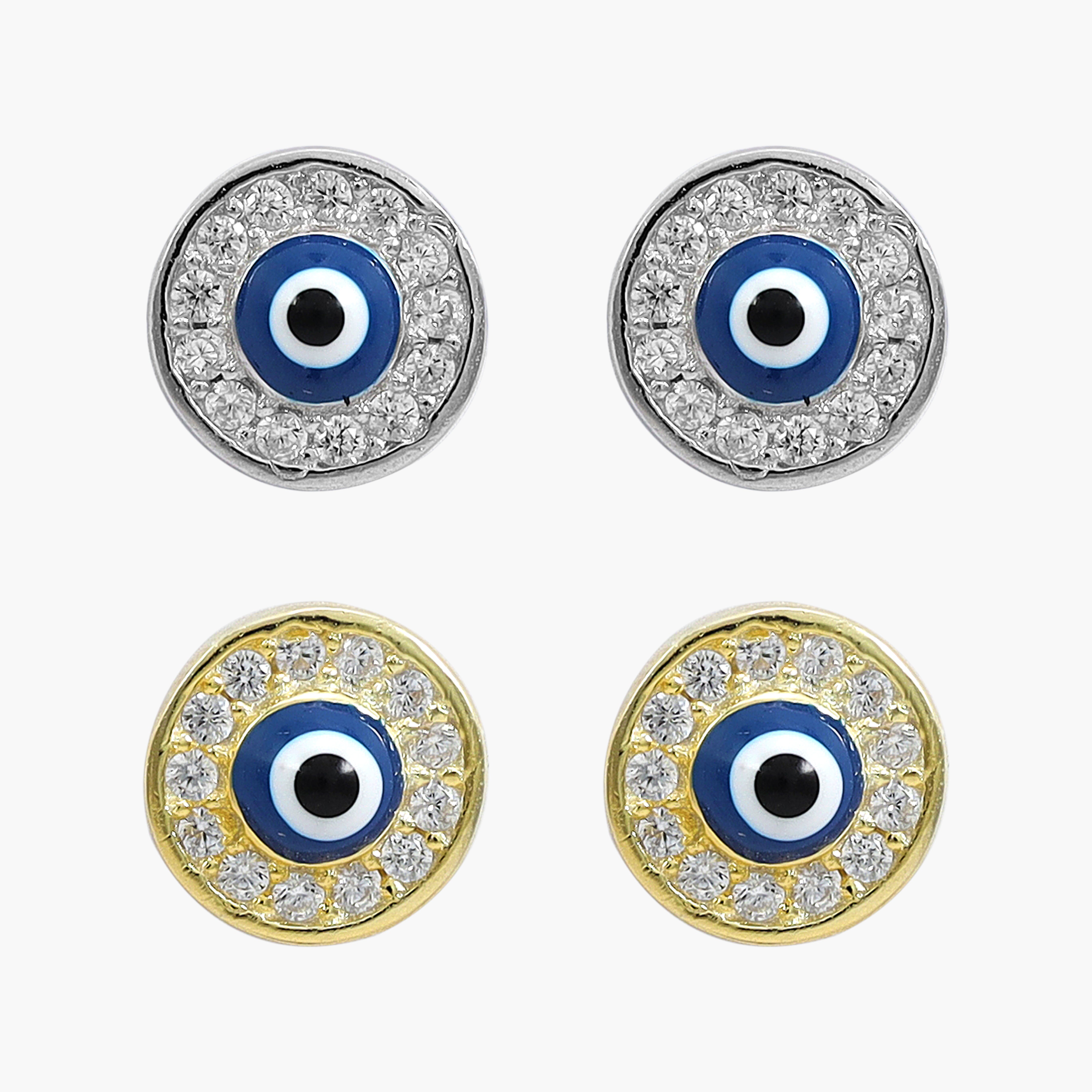 Women's Set of 2 Zirconia Nazar Evil Eye Earrings made of 925 Sterling Silver 18K Gold Plated