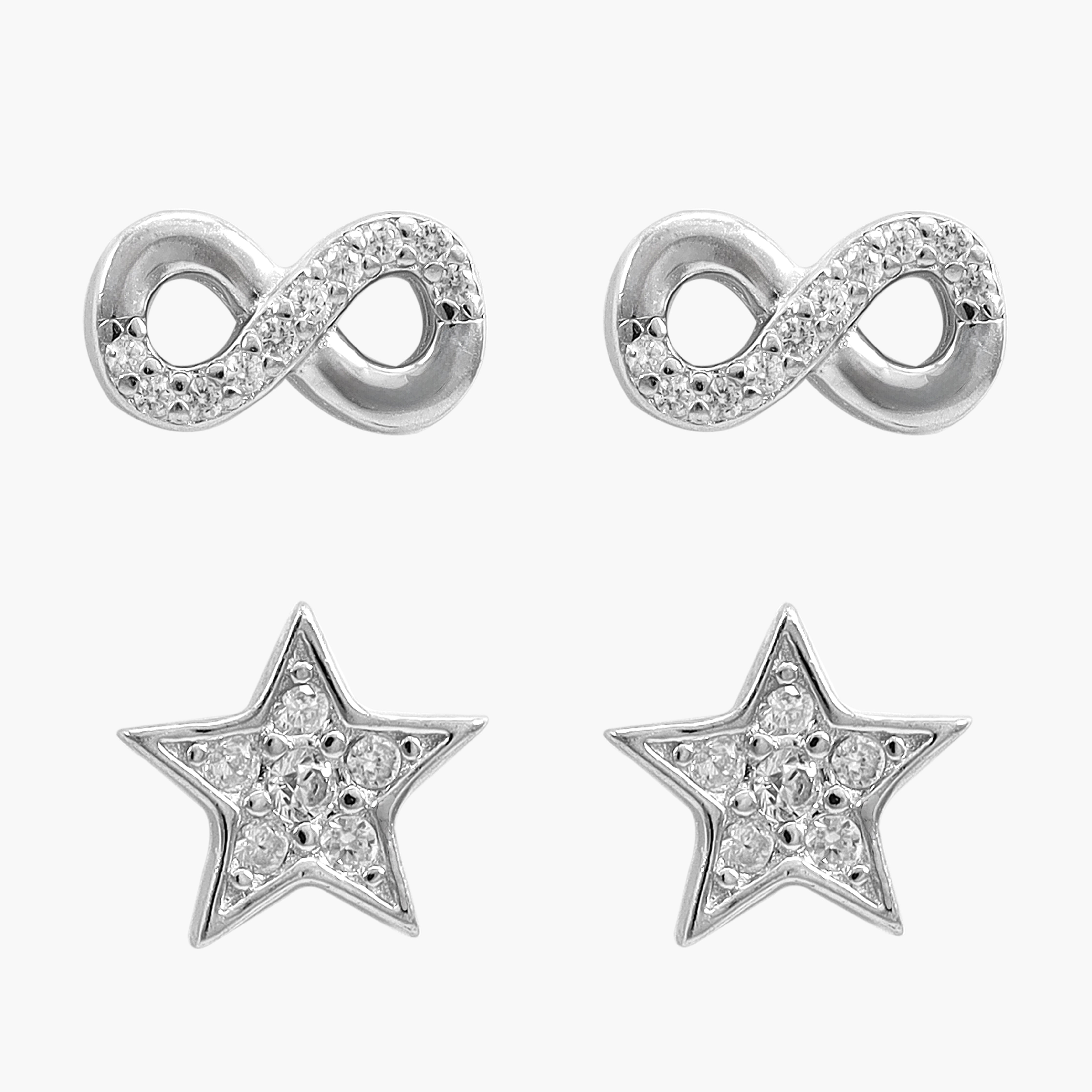 Women's set of 2 zirconia infinity + star earrings made of 925 sterling silver