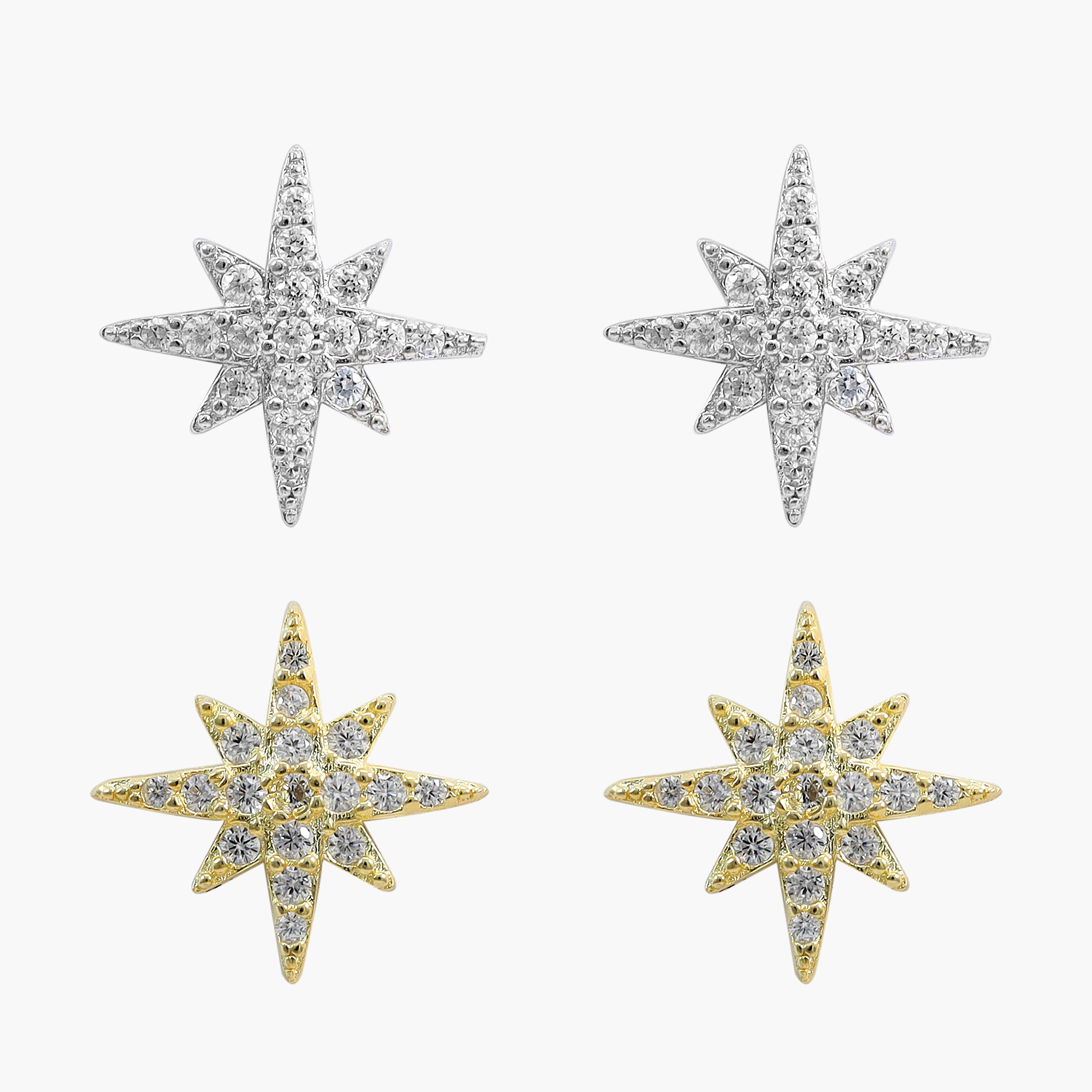 Women's set of 2 star earrings made of 925 sterling silver 18K gold-plated