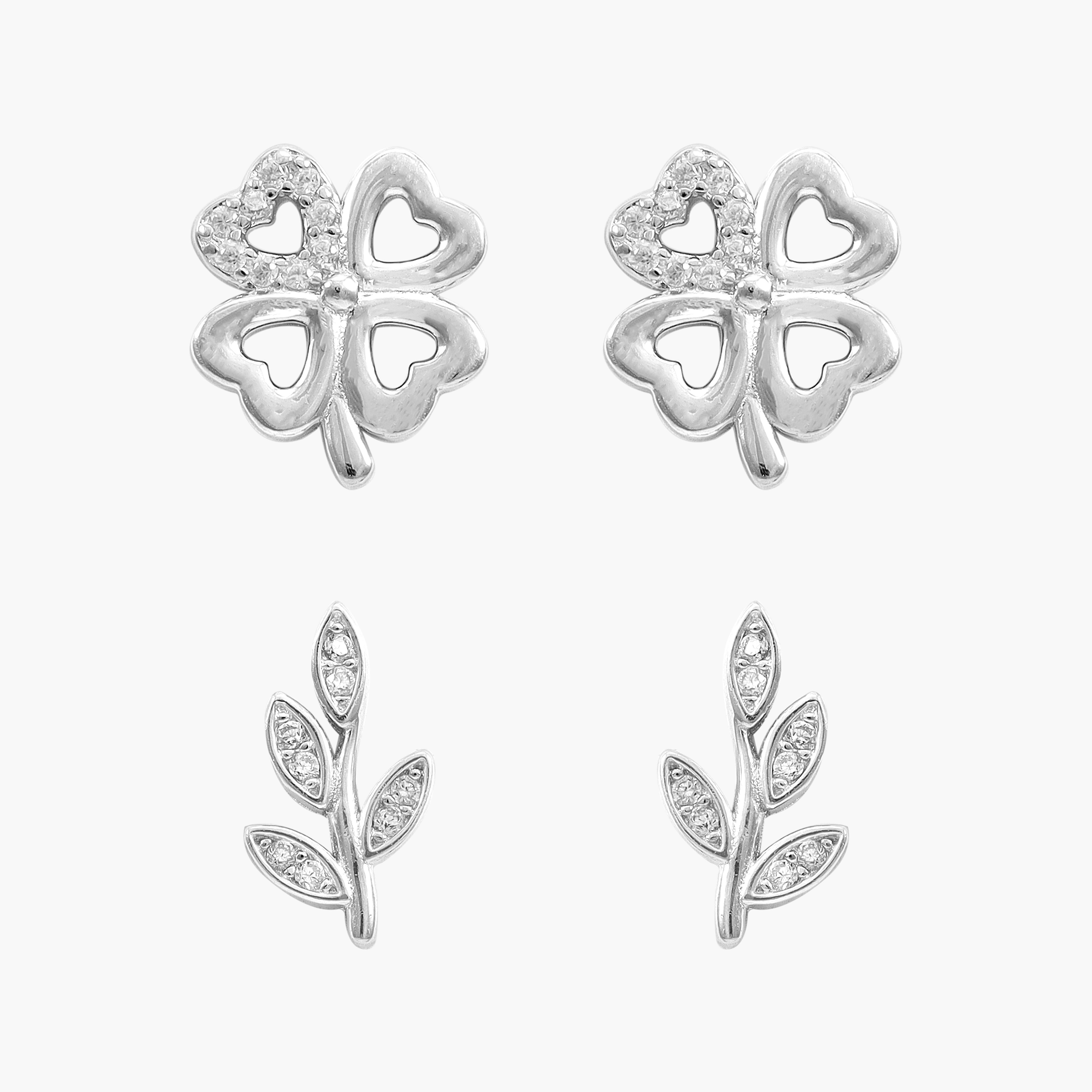 Women's set of 2 flower + leaf earrings made of 925 sterling silver