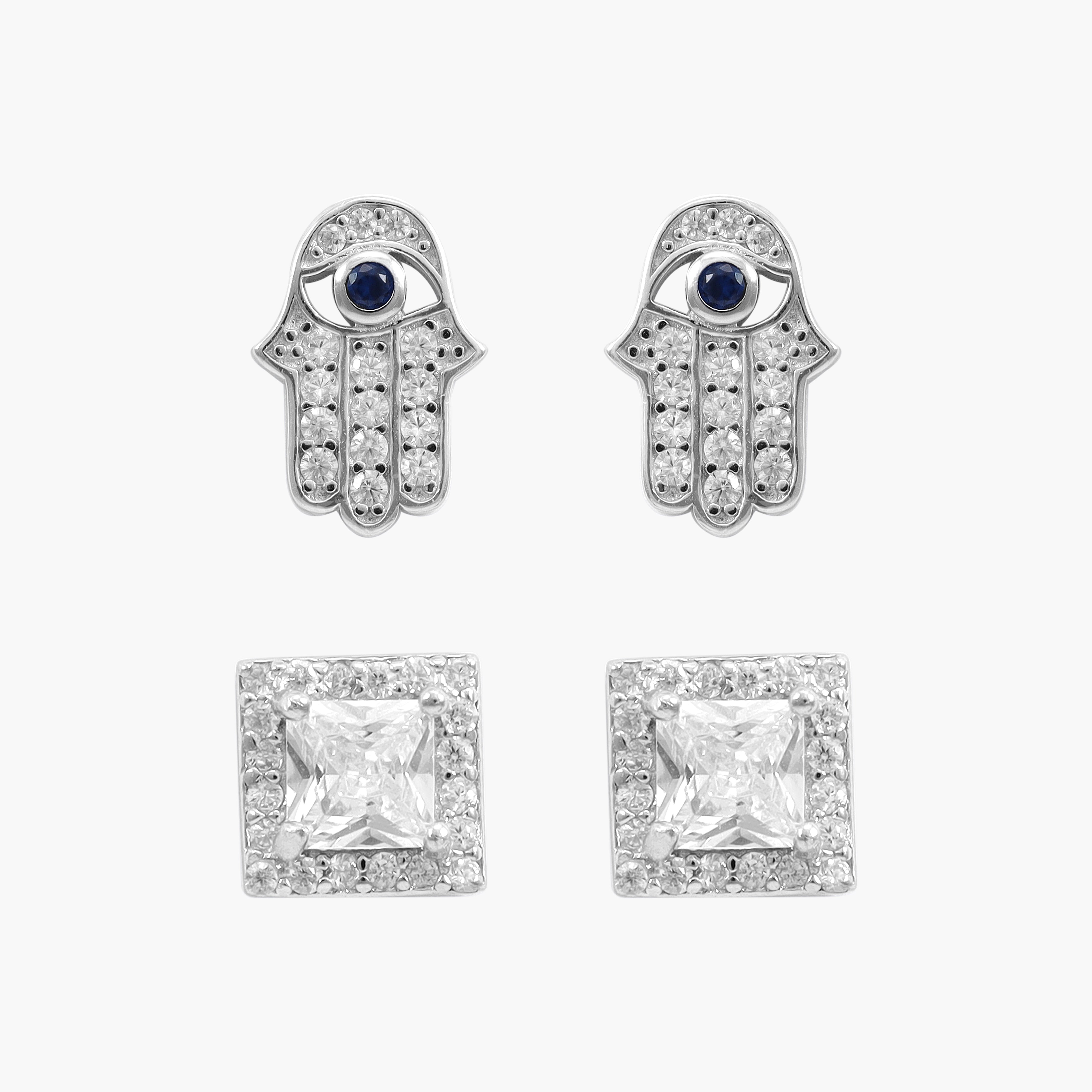 Women's set of 2 zirconia Hamsa earrings made of 925 sterling silver