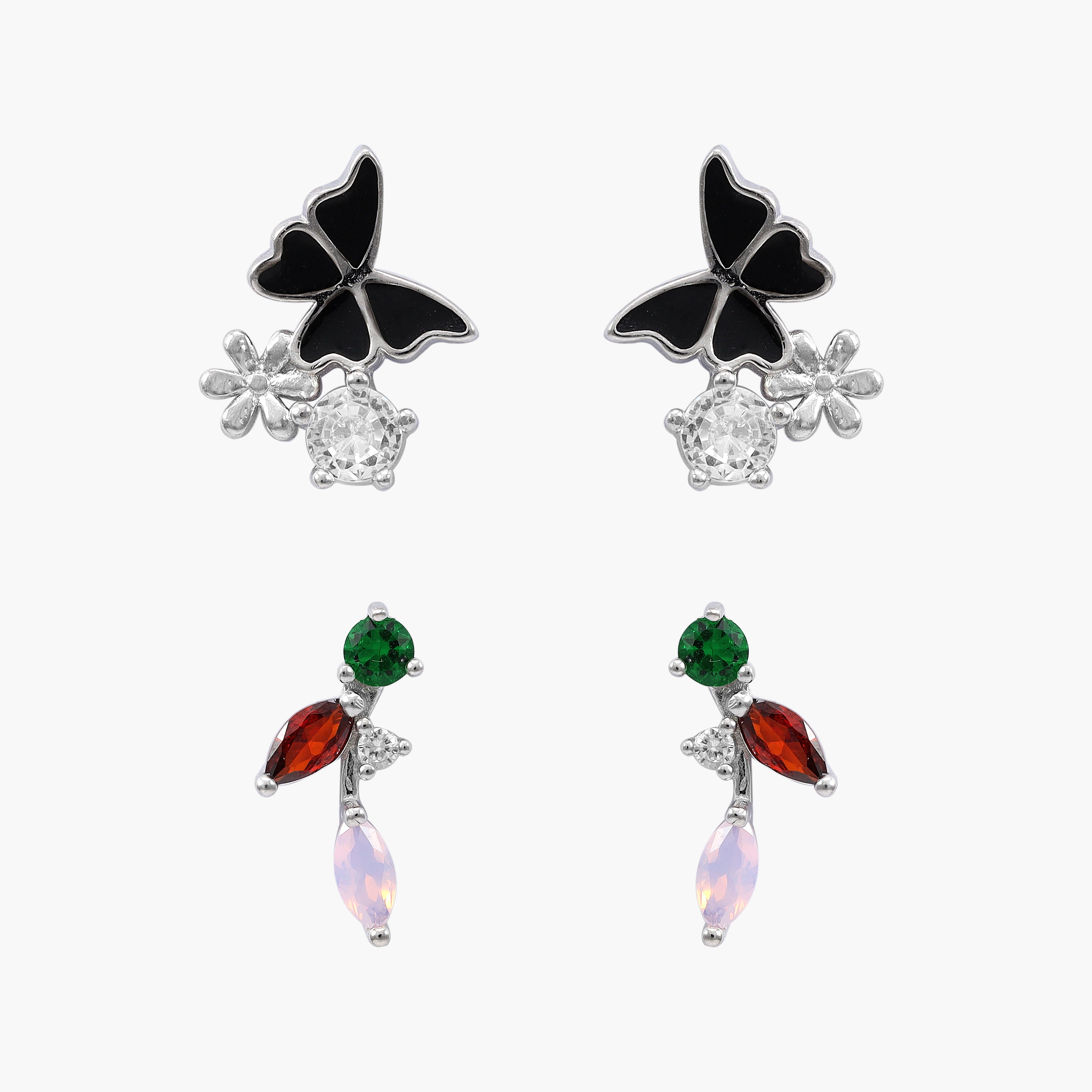 Women's set of 2 butterfly + drops earrings made of 925 sterling silver