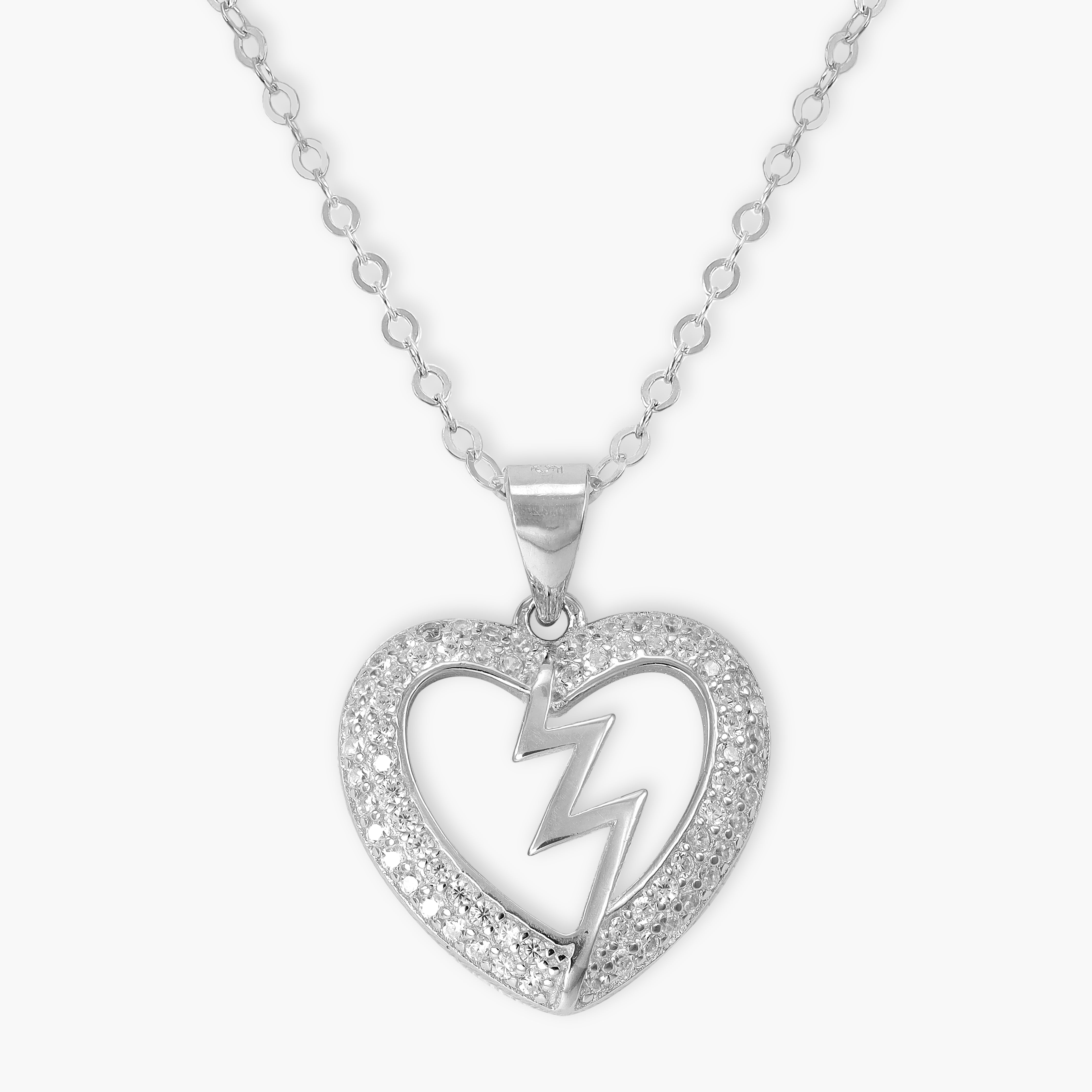 Women's box chain with iced out style heart lightning pendant made of 925 Sterling silver