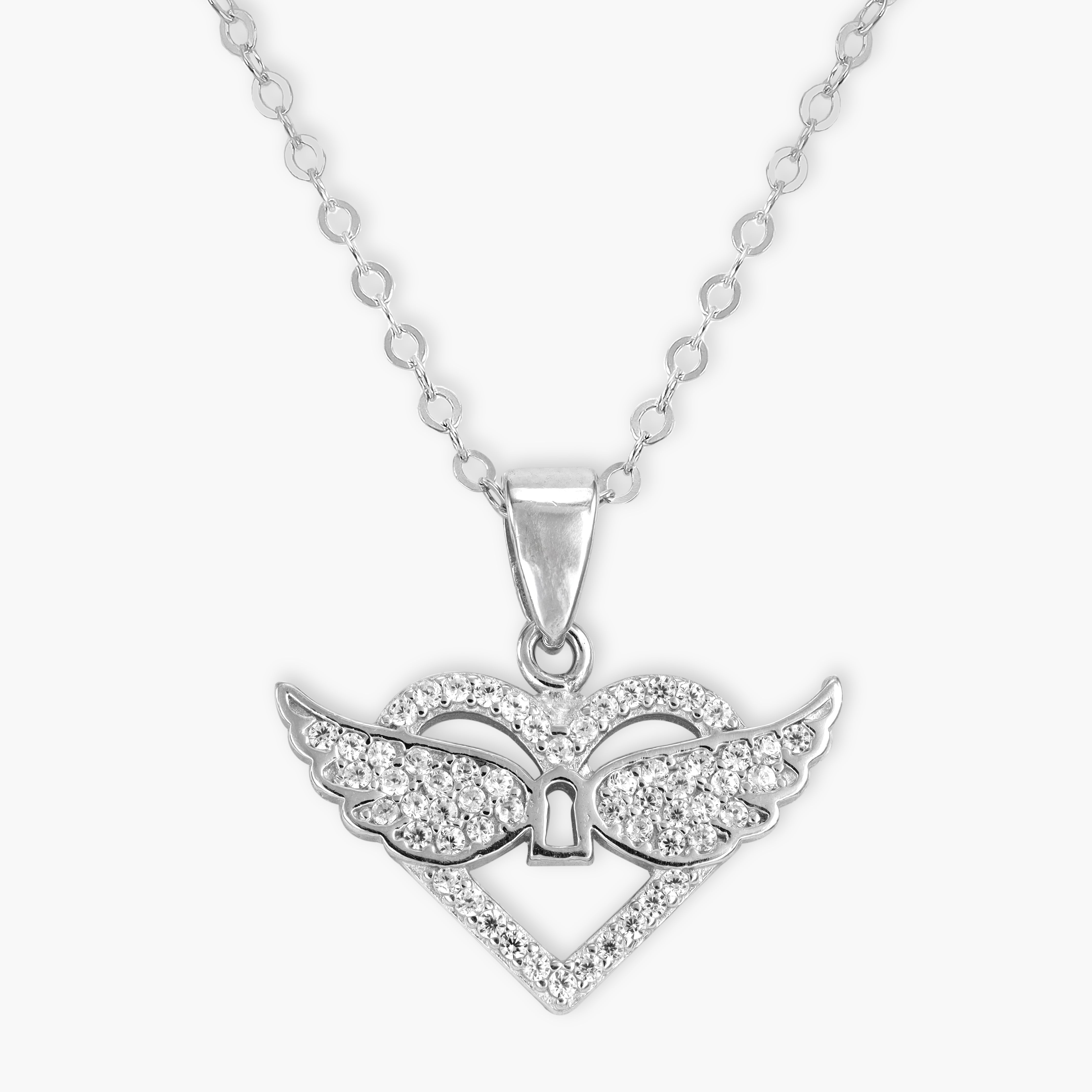 Women's box chain with iced out style hertz wings pendant made of 925 Sterling silver