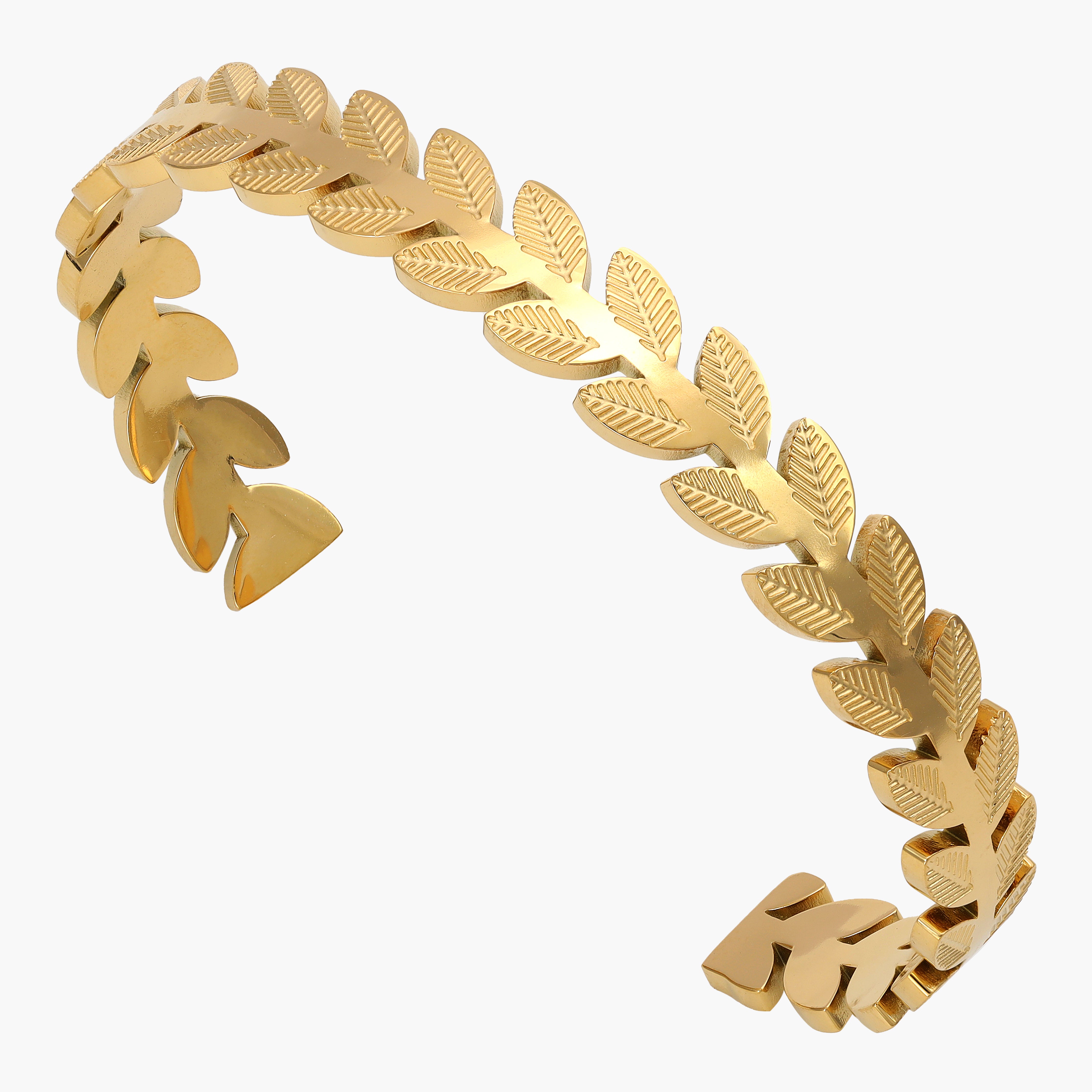 8mm Ladies Bangles Leaves Bracelet made of Stainless Steel 18K Gold Plated 