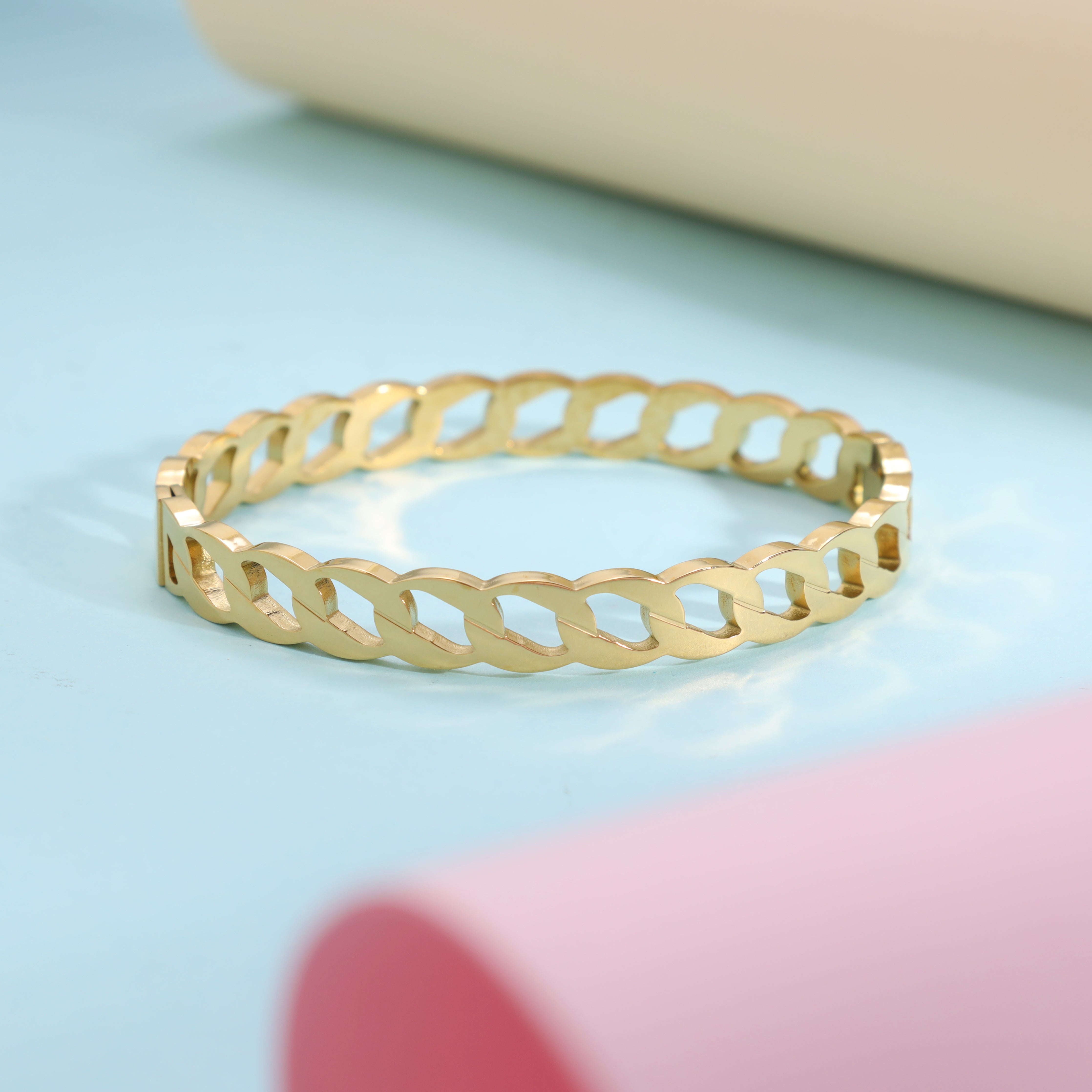 8mm bangle curb chain bracelet made of stainless steel 18K gold plated 