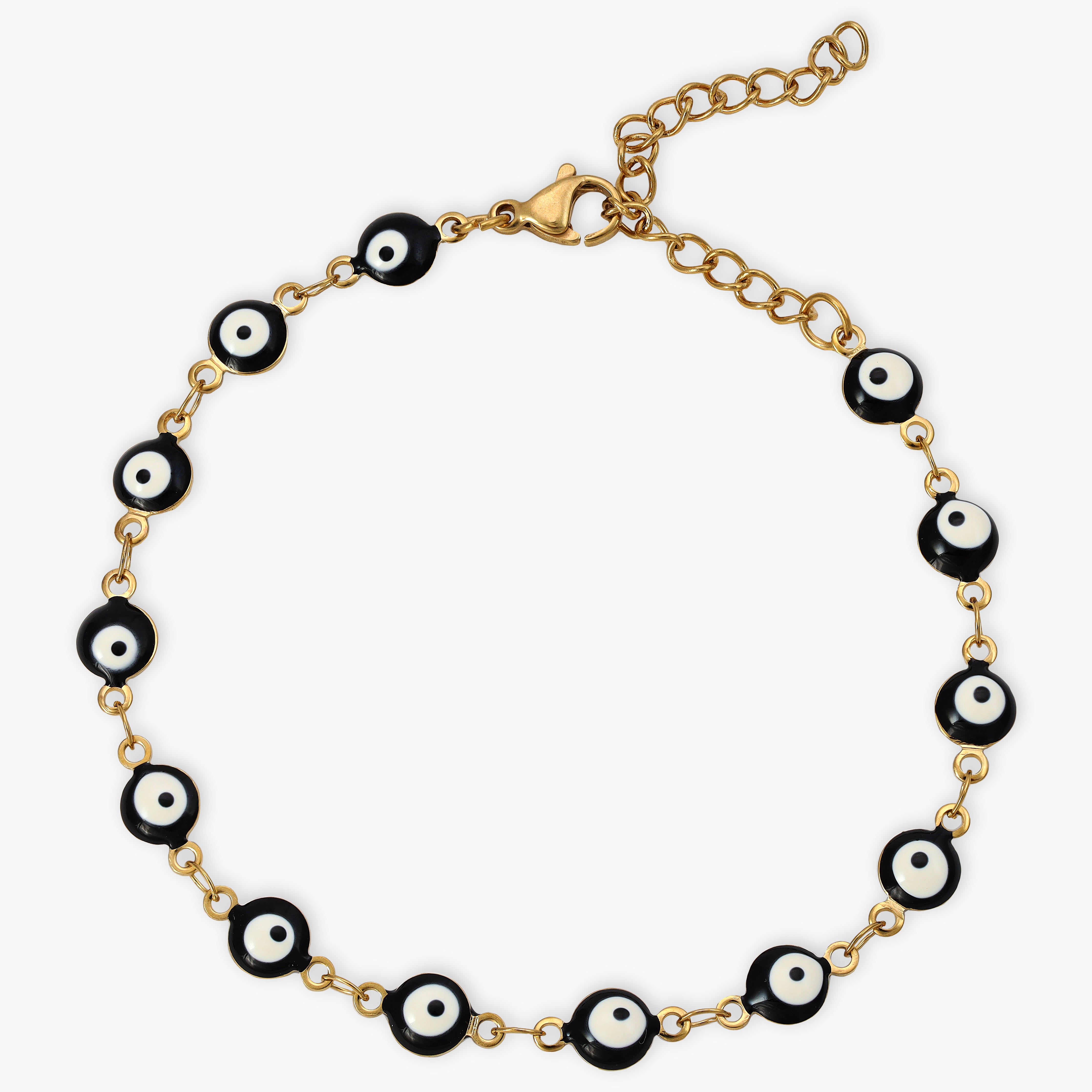 Women's Bracelet Evil eye Black 2mm made of stainless steel 18K gold-plated 