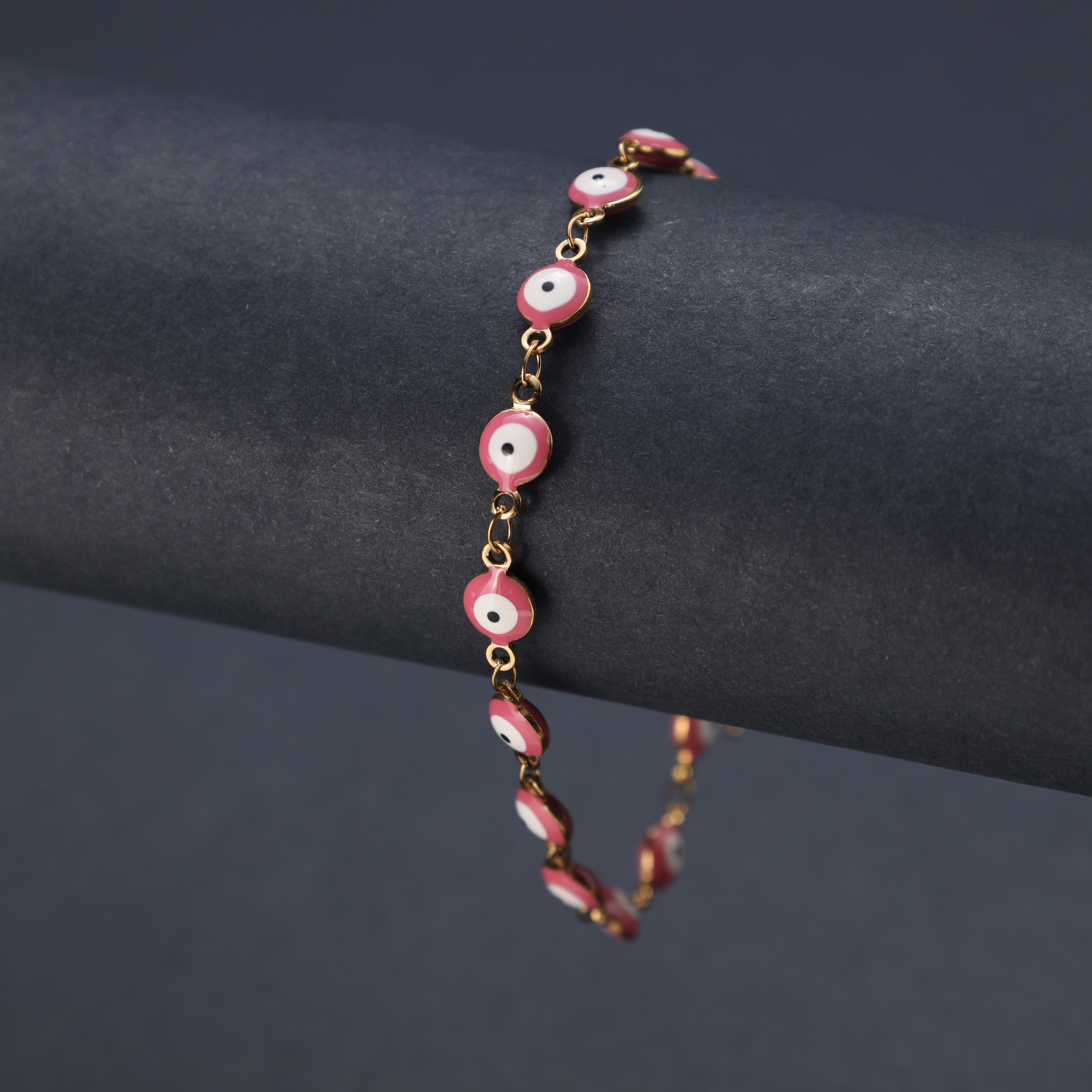 Women's Bracelet Evil eye Pink 2mm made of stainless steel 18K gold-plated 