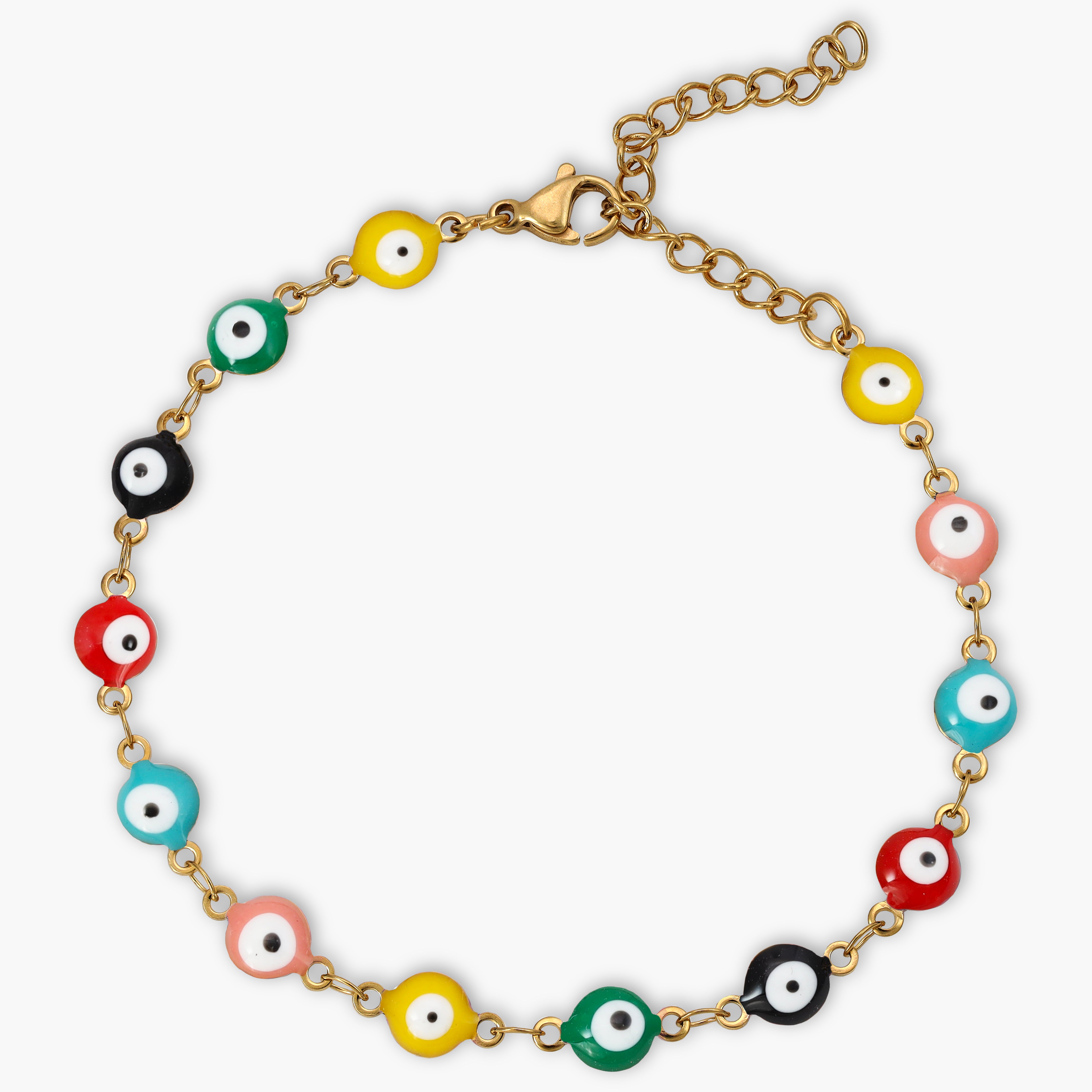 Women's Bracelet Evil eye multicolor 2mm made of stainless steel 18K gold plated 