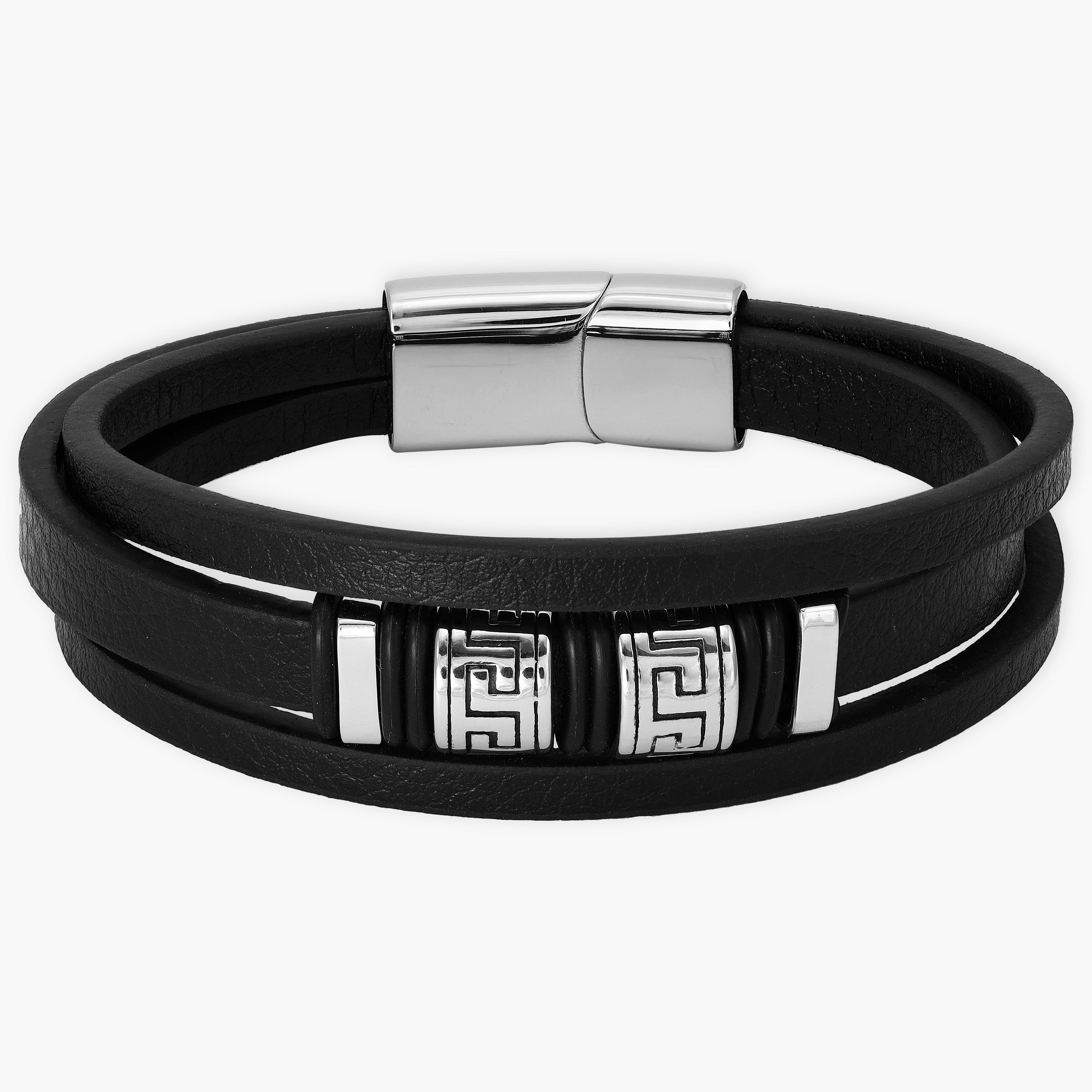 leather with Santorini stainless steel bracelet 