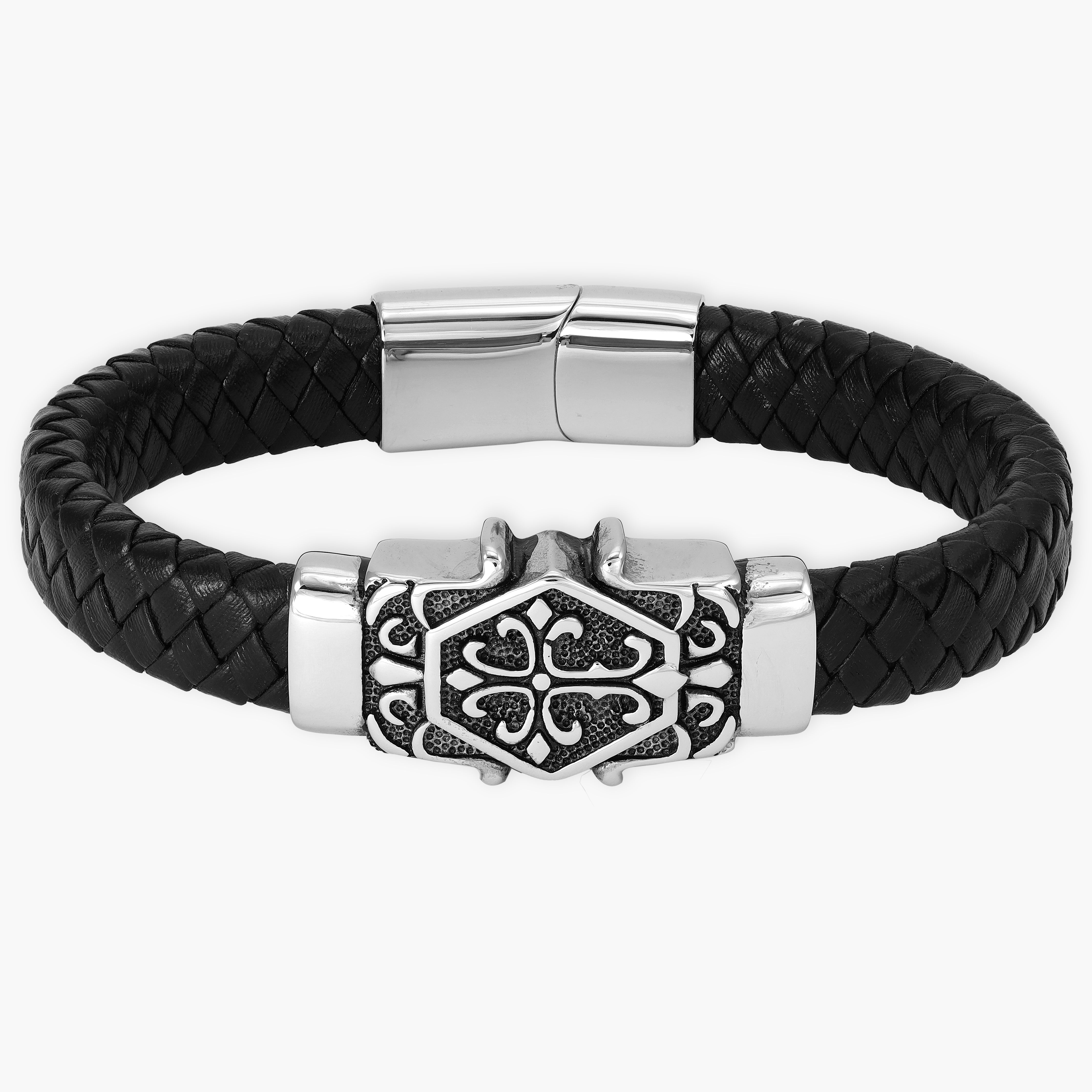 Leather bracelet with stainless steel cross 