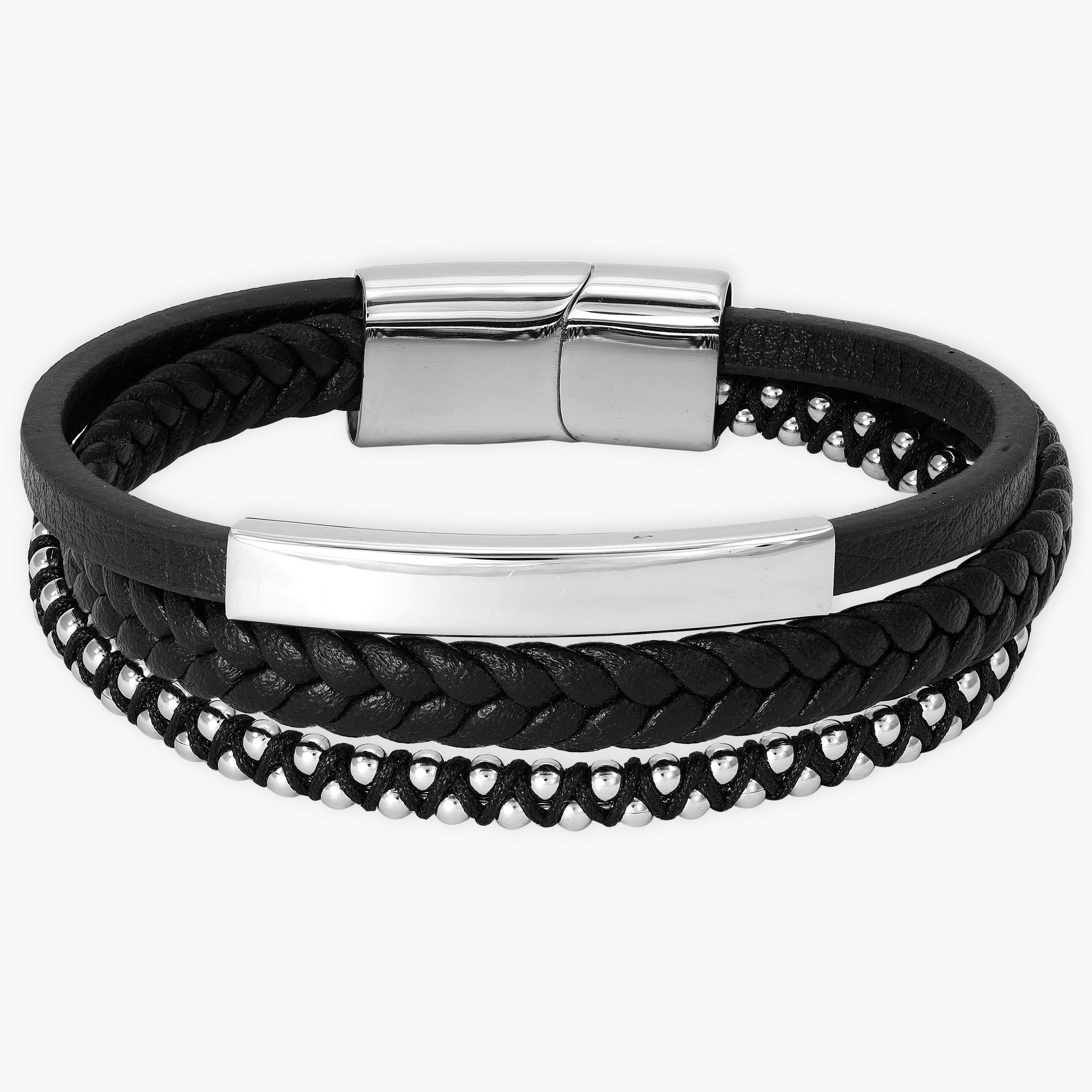 Leather bracelet with stainless steel beads 