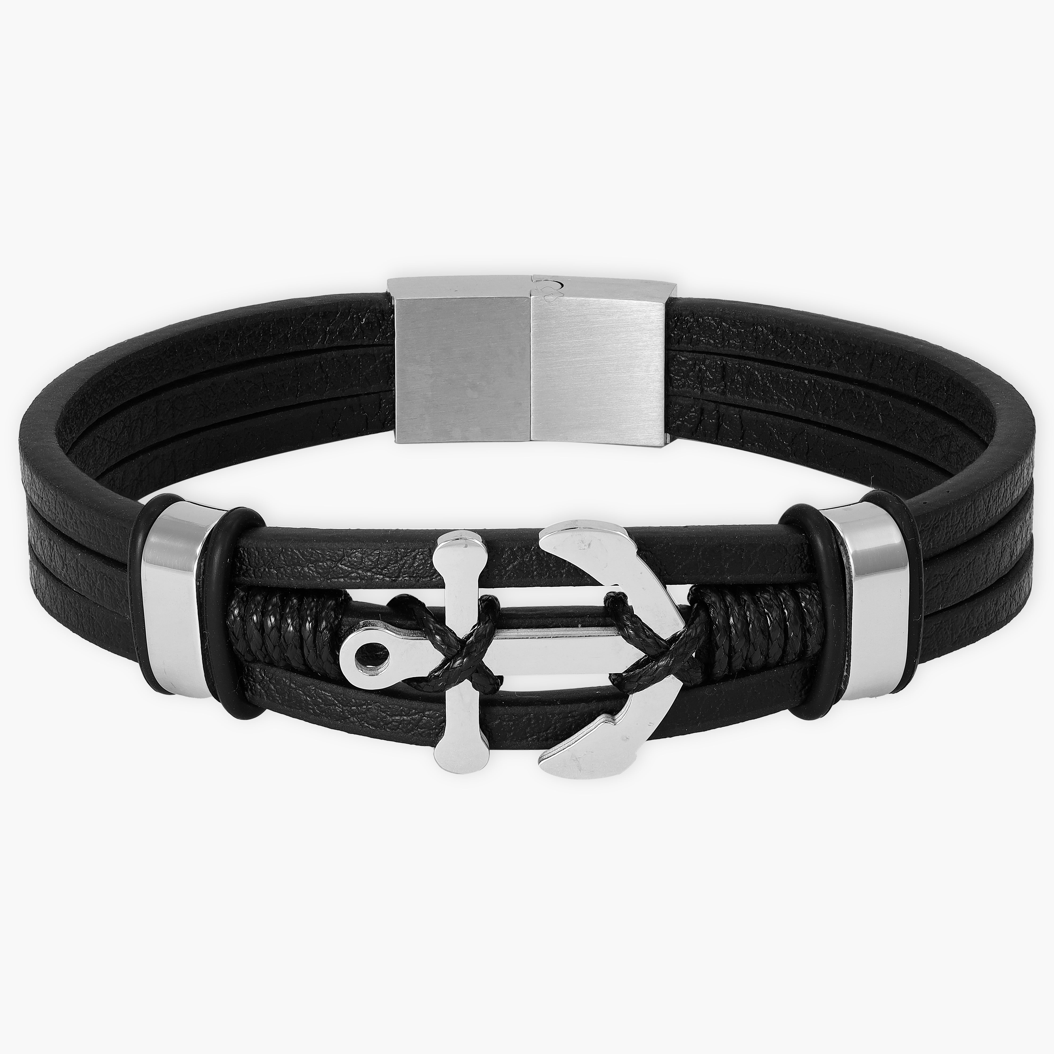 Leather bracelet with stainless steel anchor 