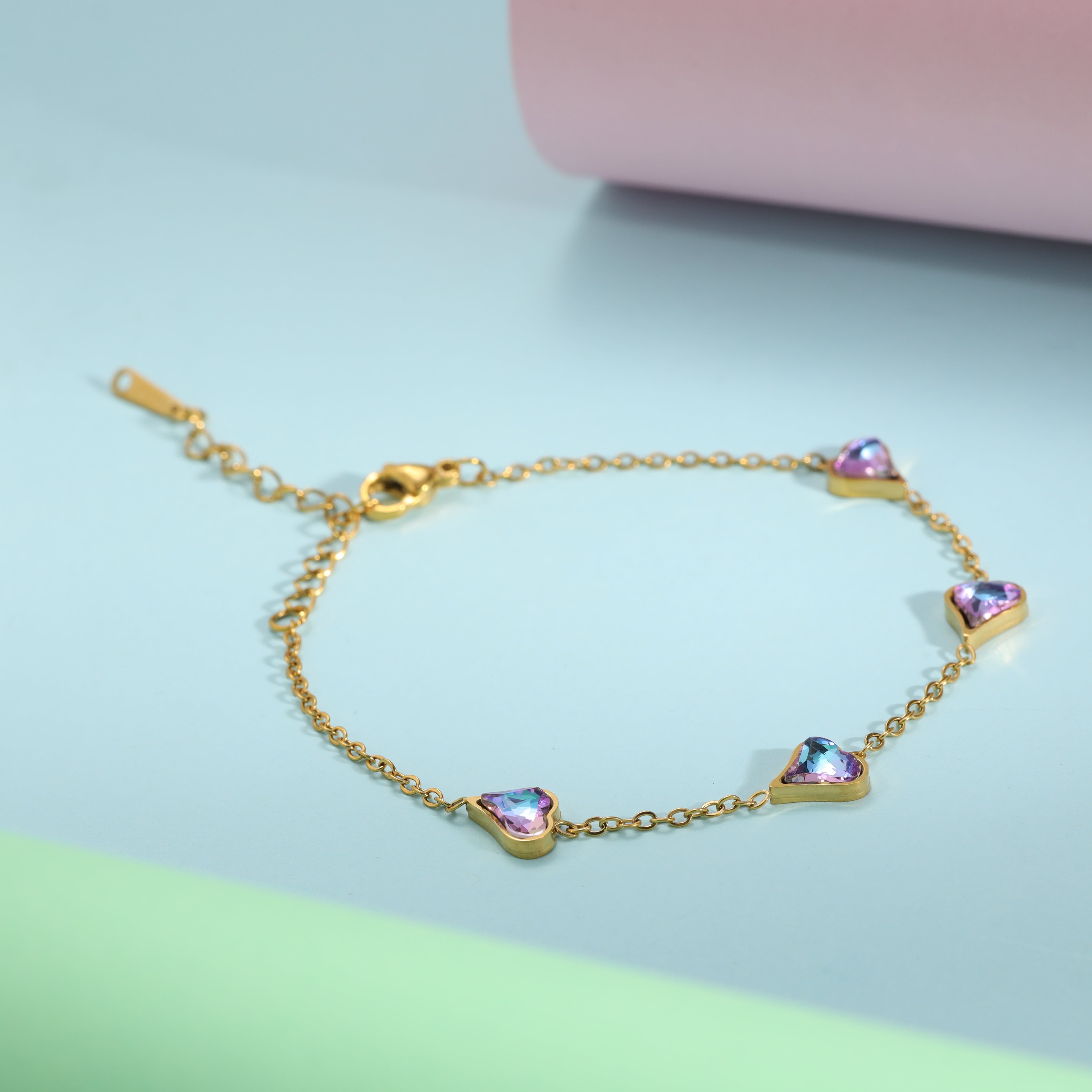 Damen Ankerkette Armband mit hertz 1mm aus Edelstahl 18K Vergoldet - Taipan Schmuck