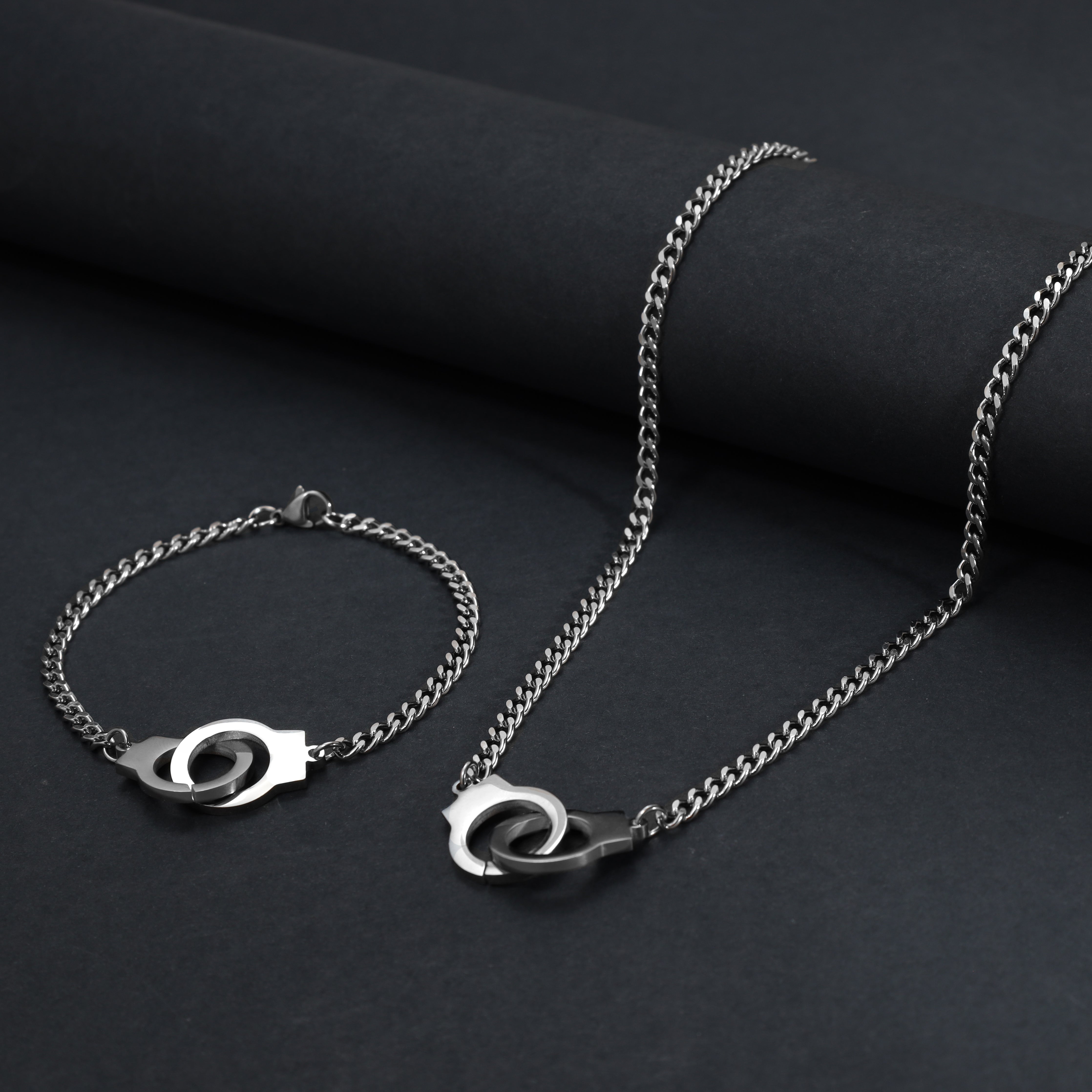 SET Panzerkette + armbander mit handcuff anhanger 4mm aus Edelstahl - Taipan Schmuck