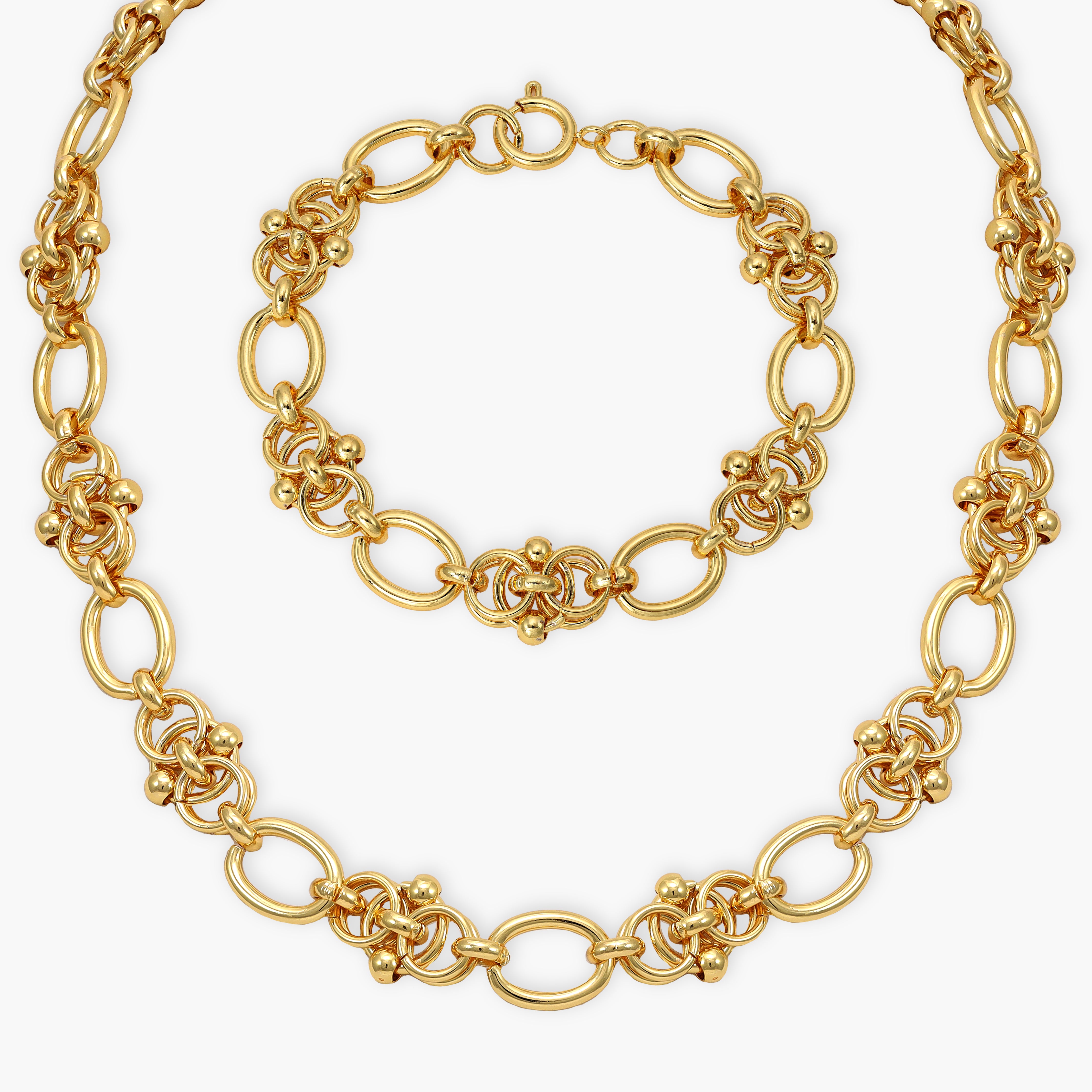 SET Kette + armbander 10mm aus Edelstahl 18K Vergoldet - Taipan Schmuck