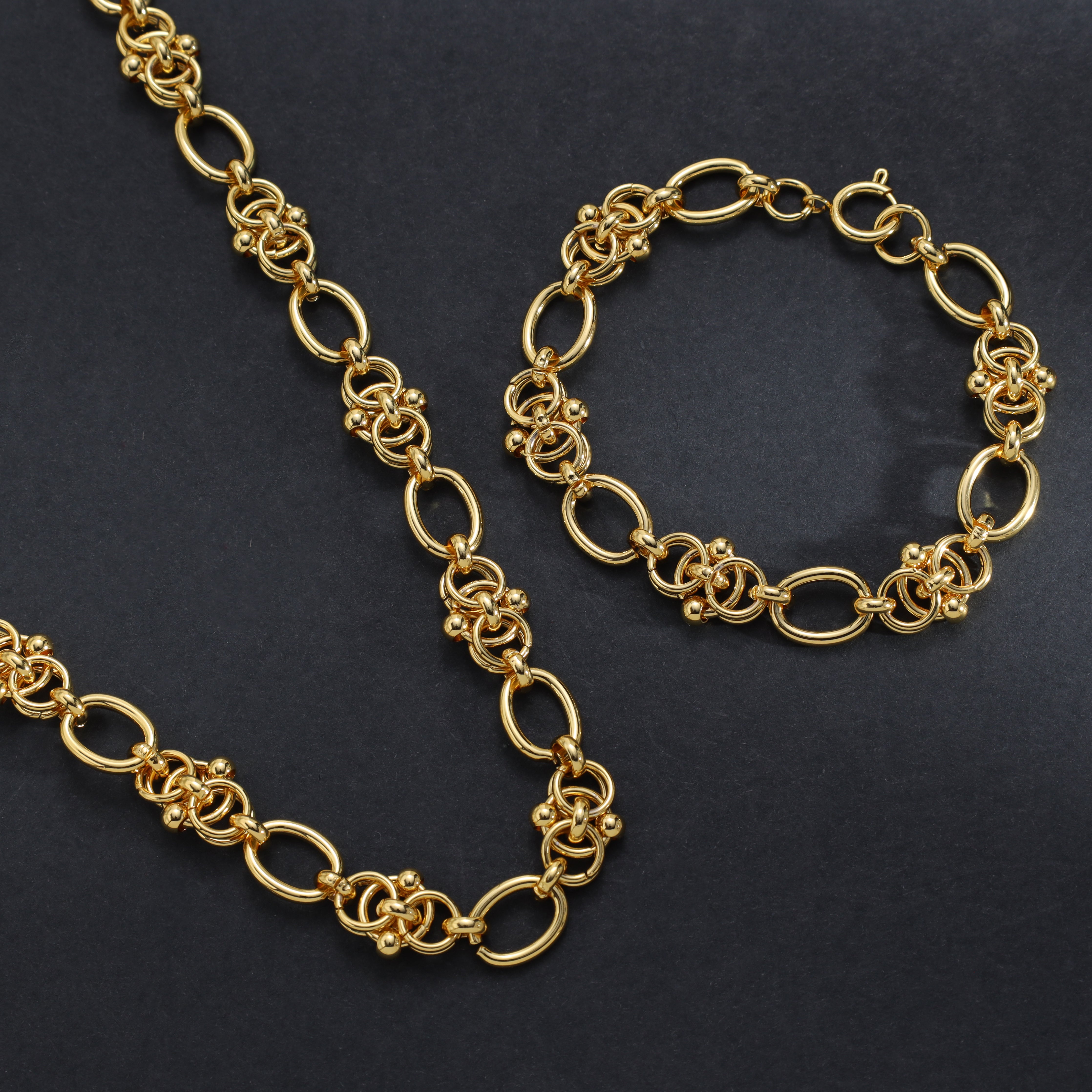 SET Kette + armbander 10mm aus Edelstahl 18K Vergoldet - Taipan Schmuck