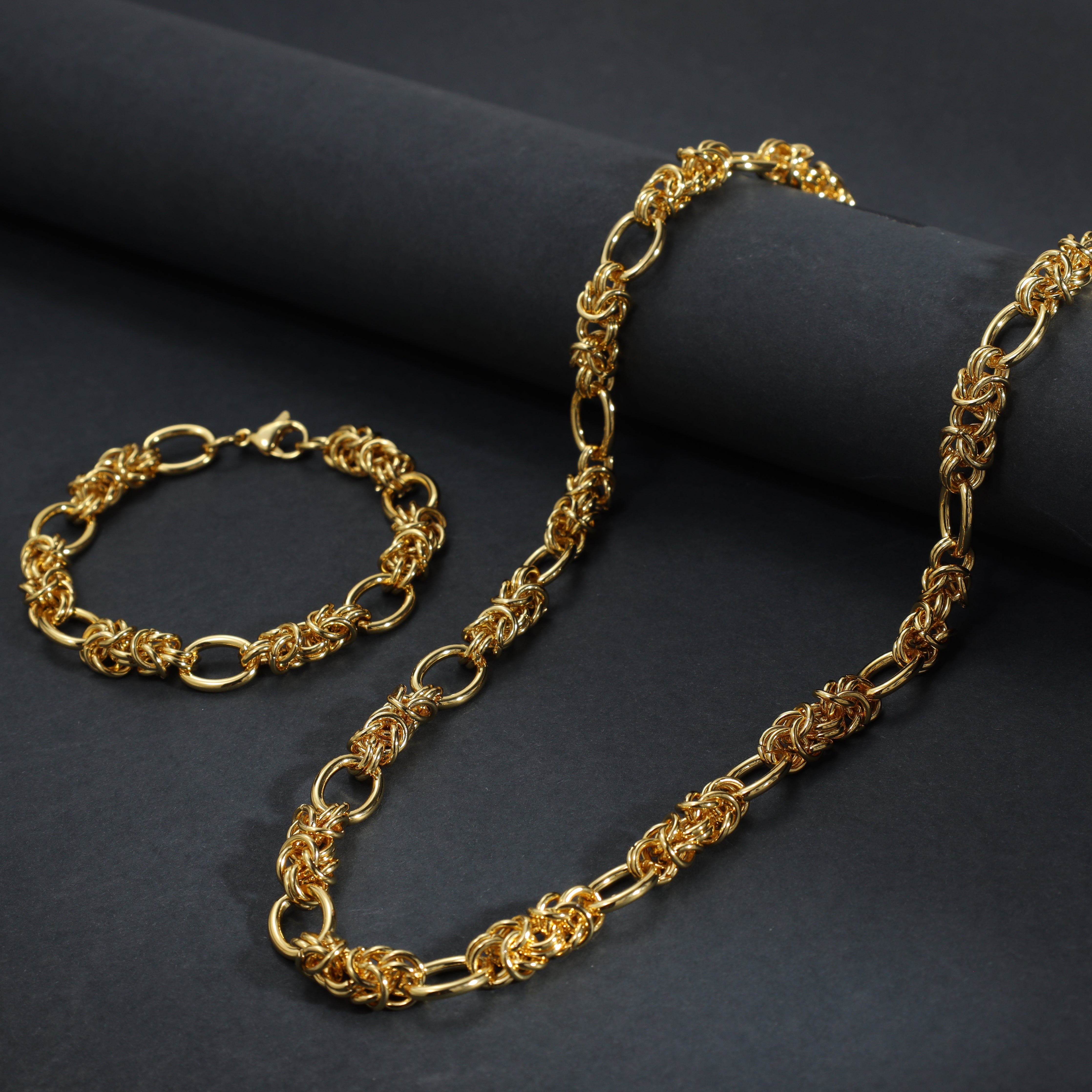 SET Königskette + armbander mit handcuff anhanger 10mm aus Edelstahl 18K Vergoldet - Taipan Schmuck