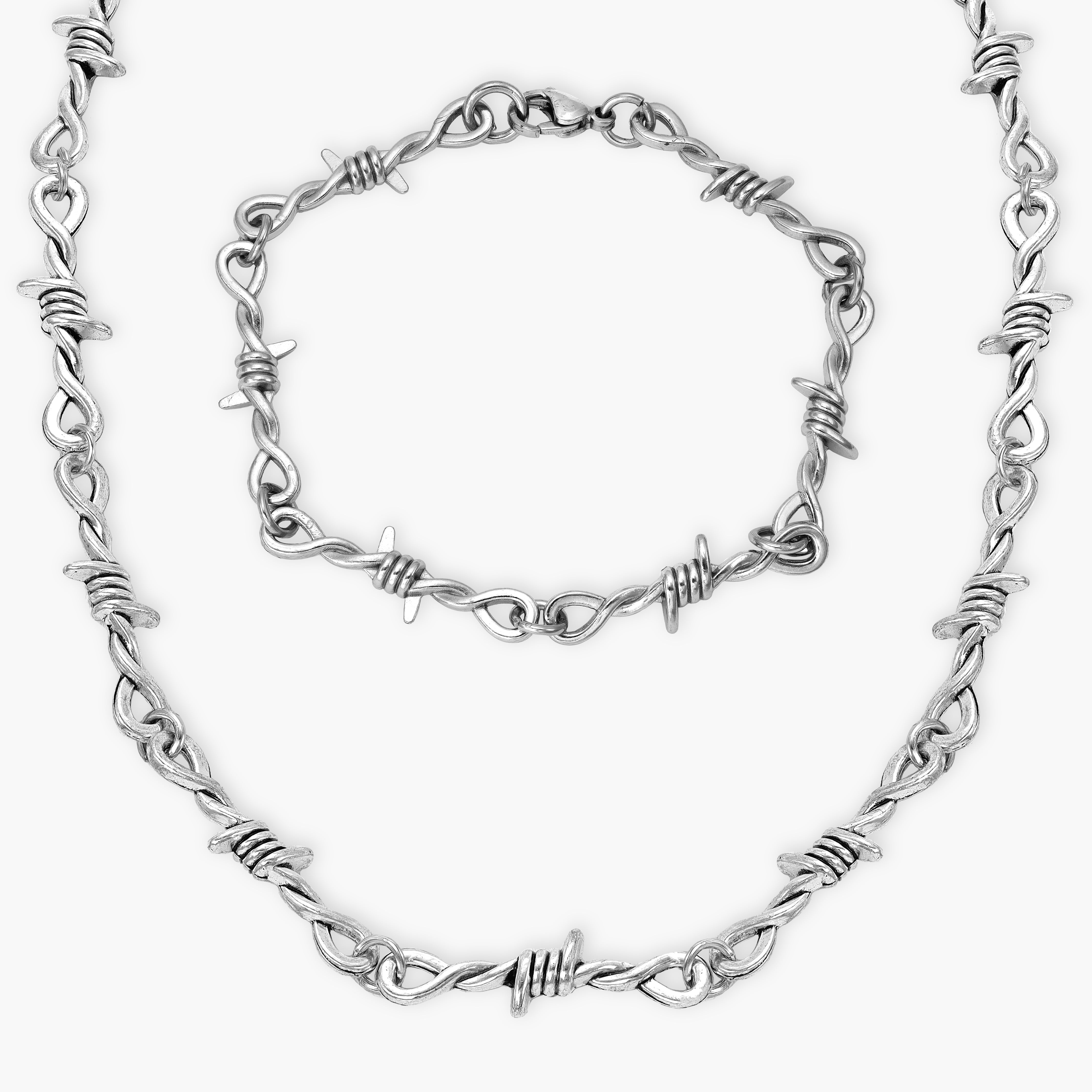 SET Barb wire kette +  armbander 9mm aus Edelstahl - Taipan Schmuck