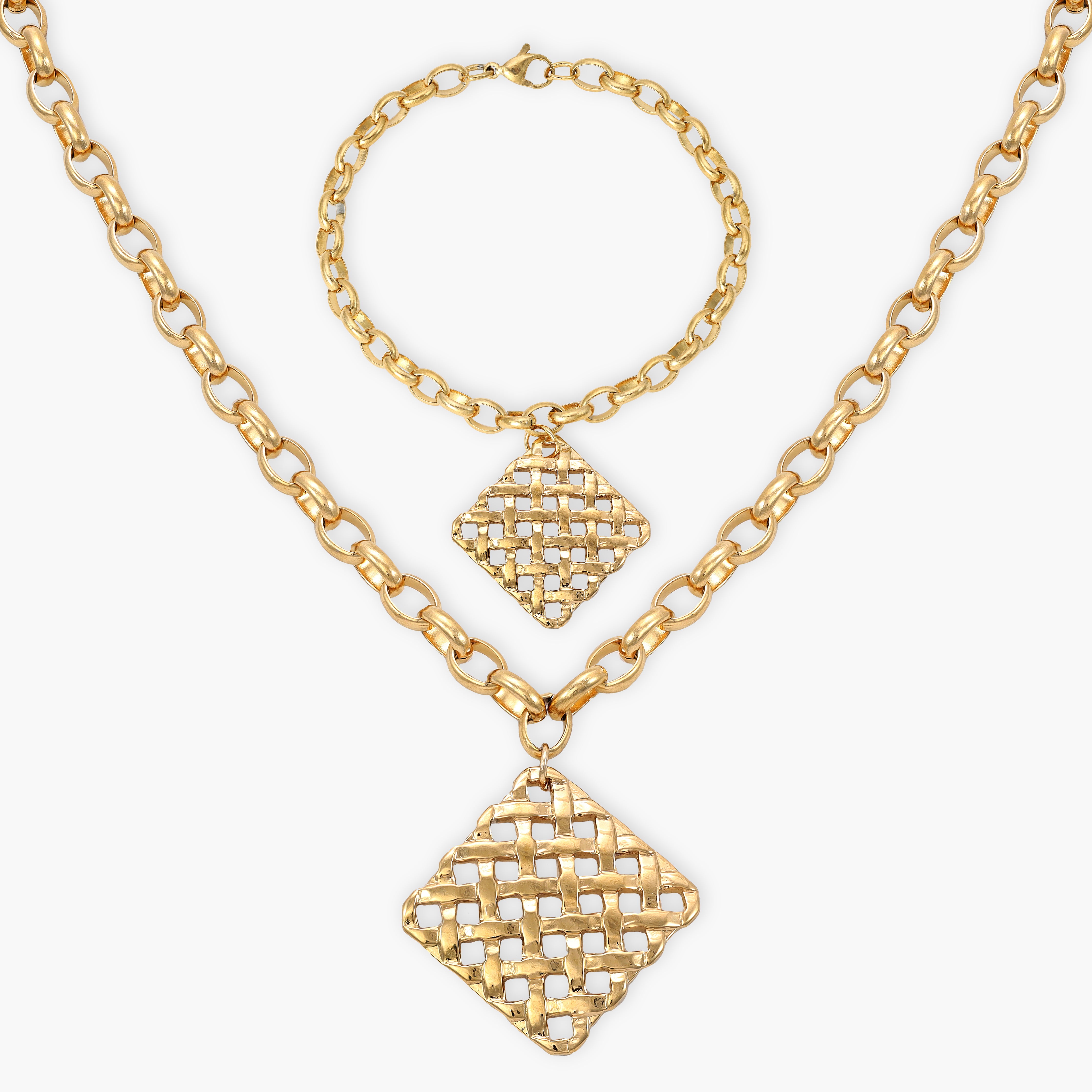 Damen SET Ankerkette + armbander mit anhanger 5,5mm aus Edelstahl 18K Vergoldet - Taipan Schmuck