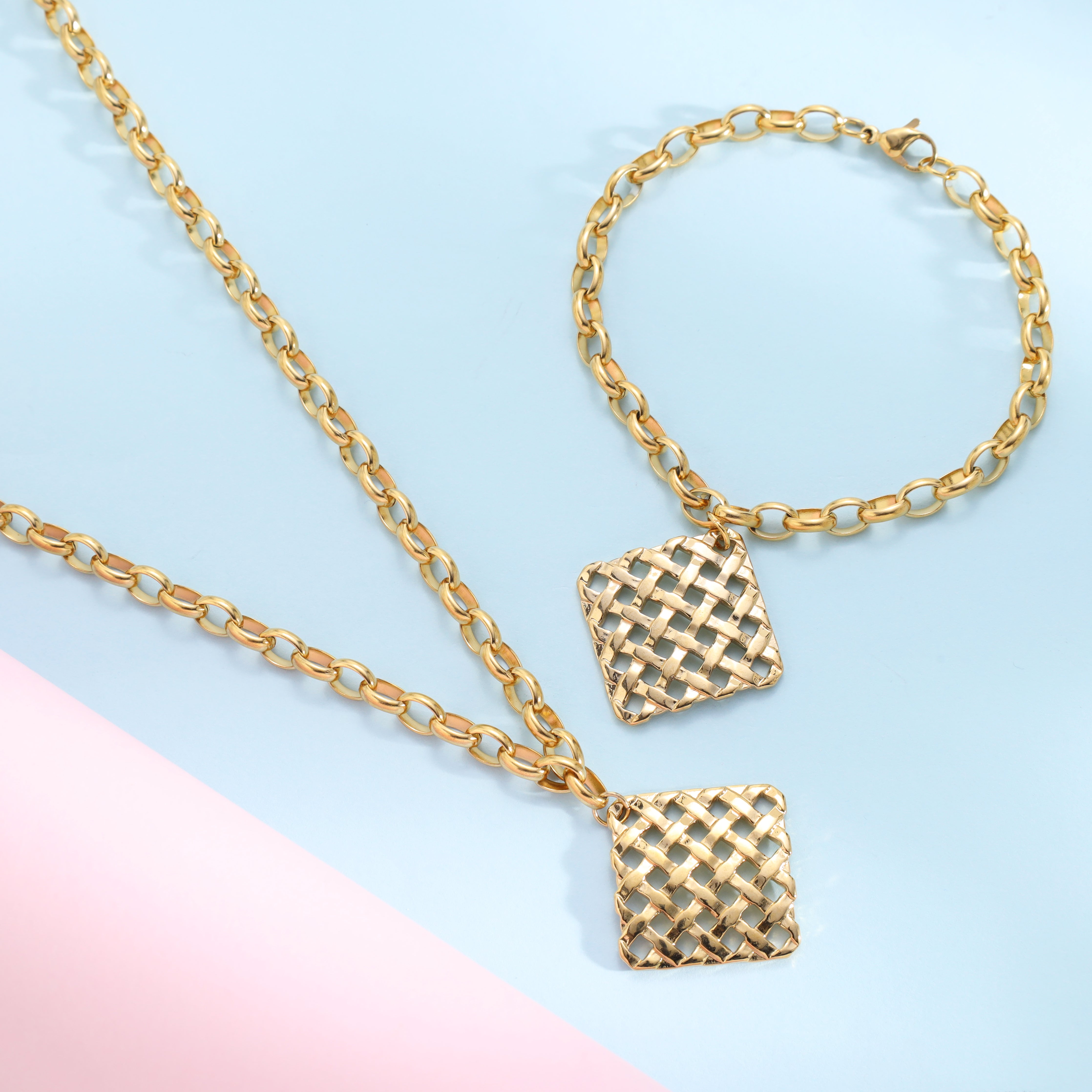 Damen SET Ankerkette + armbander mit anhanger 5,5mm aus Edelstahl 18K Vergoldet - Taipan Schmuck