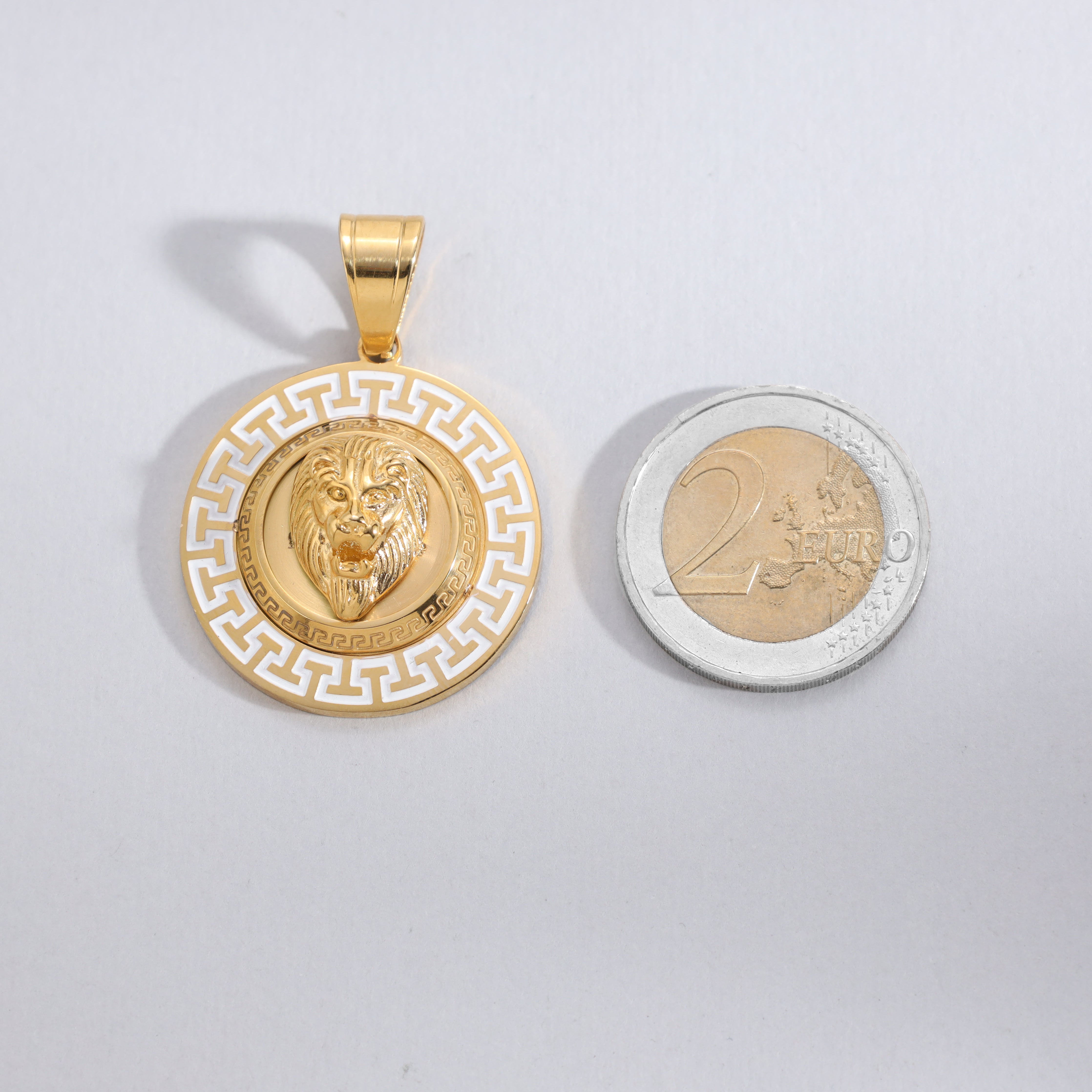 Löwe Anhänger mit Greek Design aus Edelstahl 18K Vergoldet