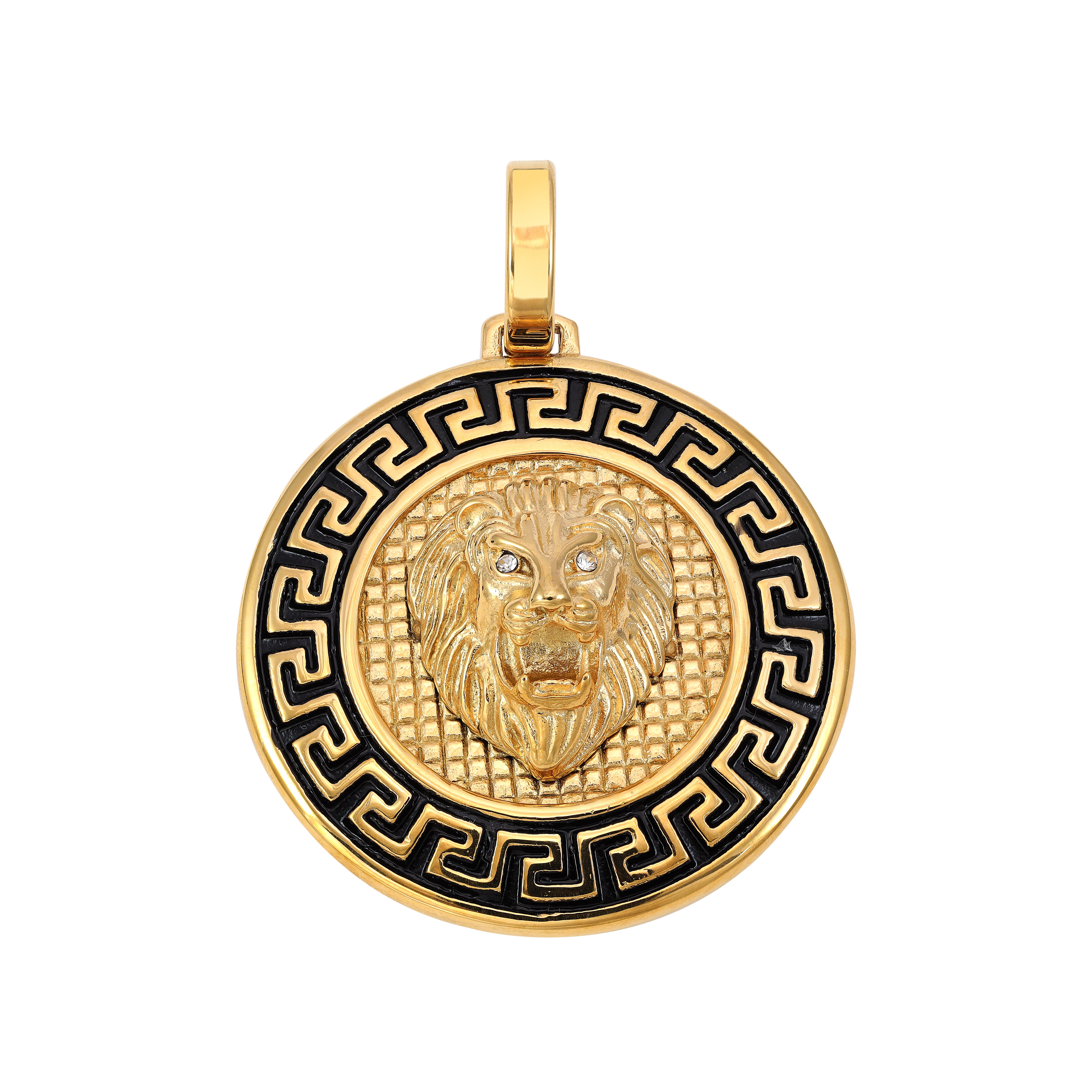 Löwe Anhänger mit Greek Design aus Edelstahl 18K Vergoldet