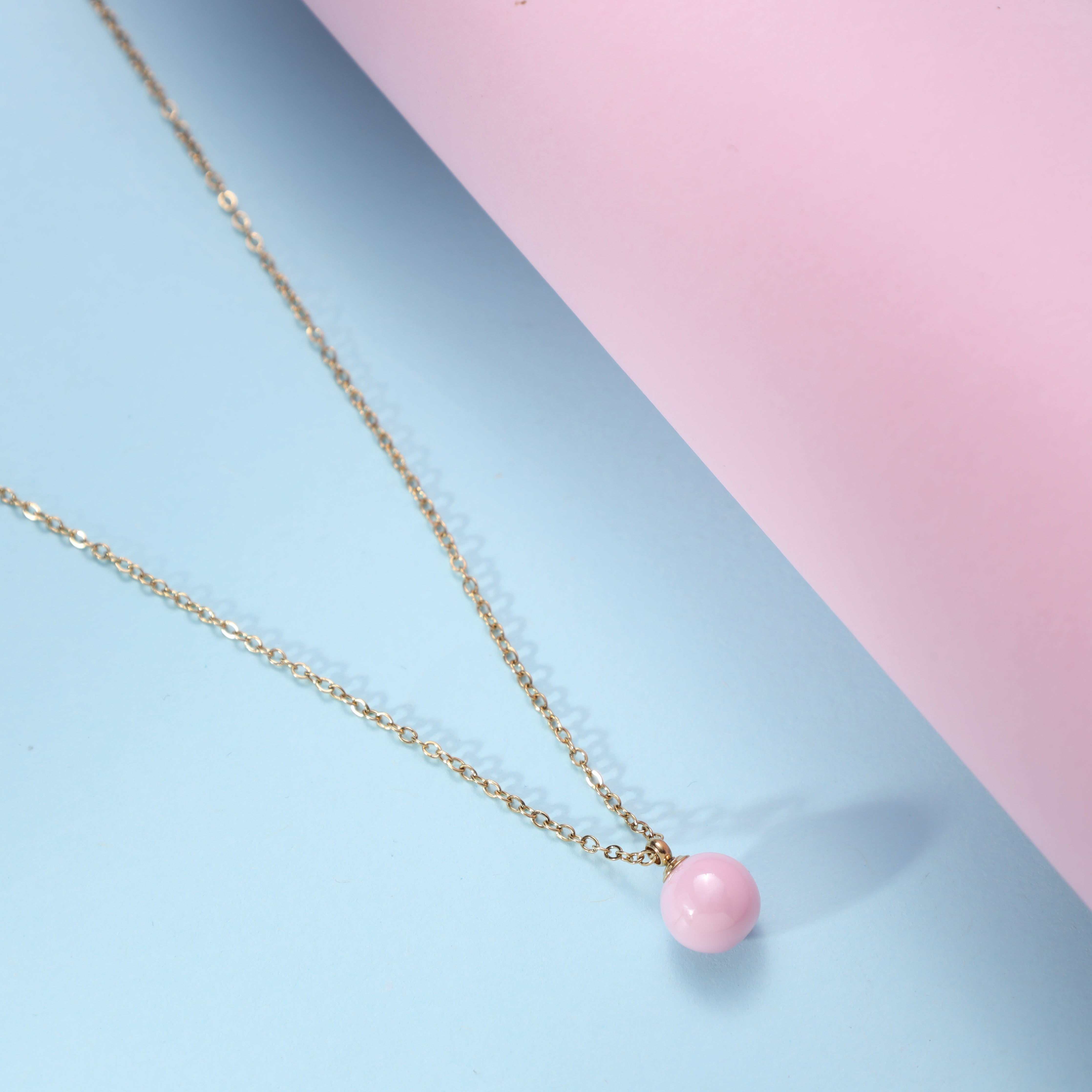 Damen Ankerkette mit pink Pearl 1mm aus Edelstahl 18K Vergoldet - Taipan Schmuck