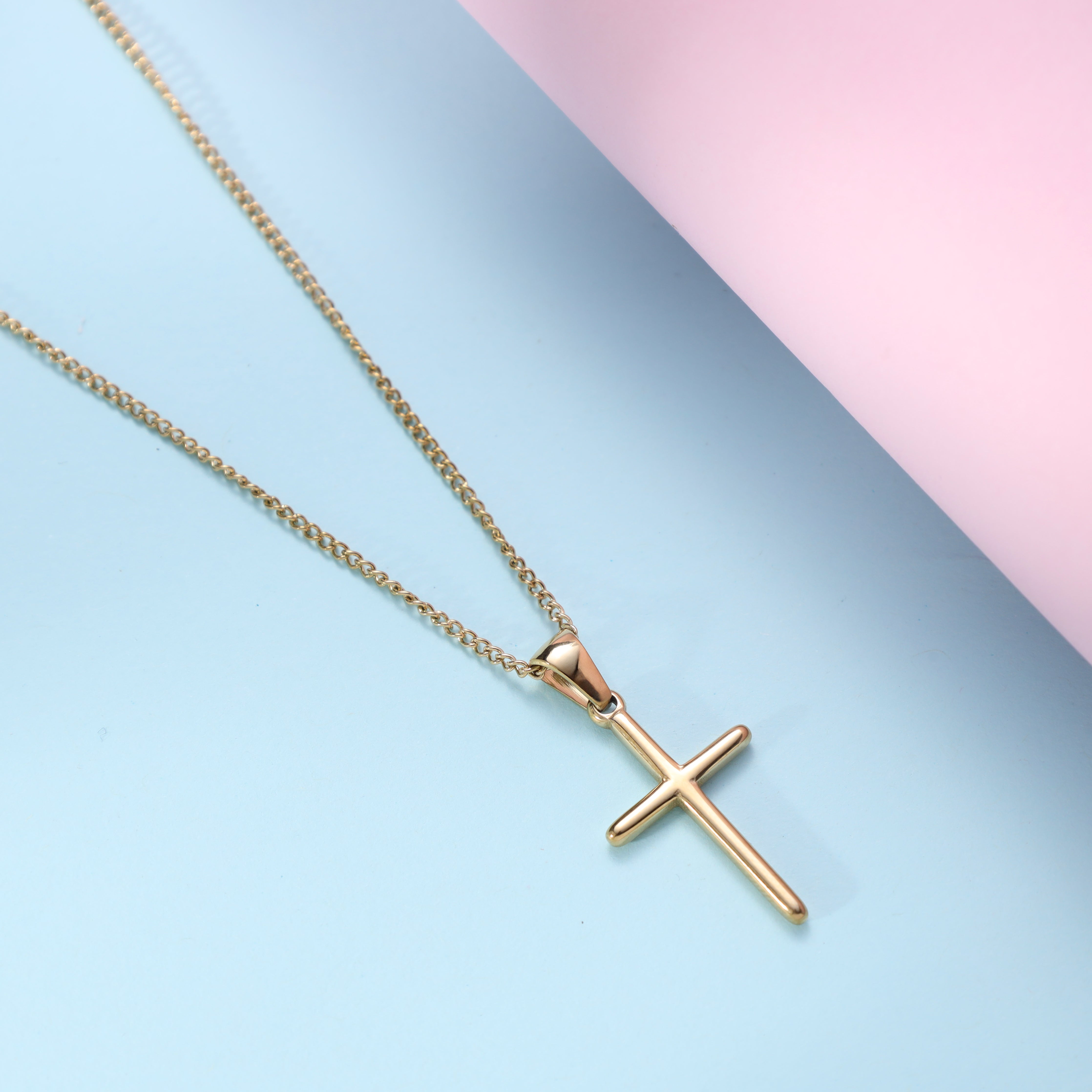 Damen Ankerkette mit Kreuz 1mm aus Edelstahl 18K Vergoldet - Taipan Schmuck