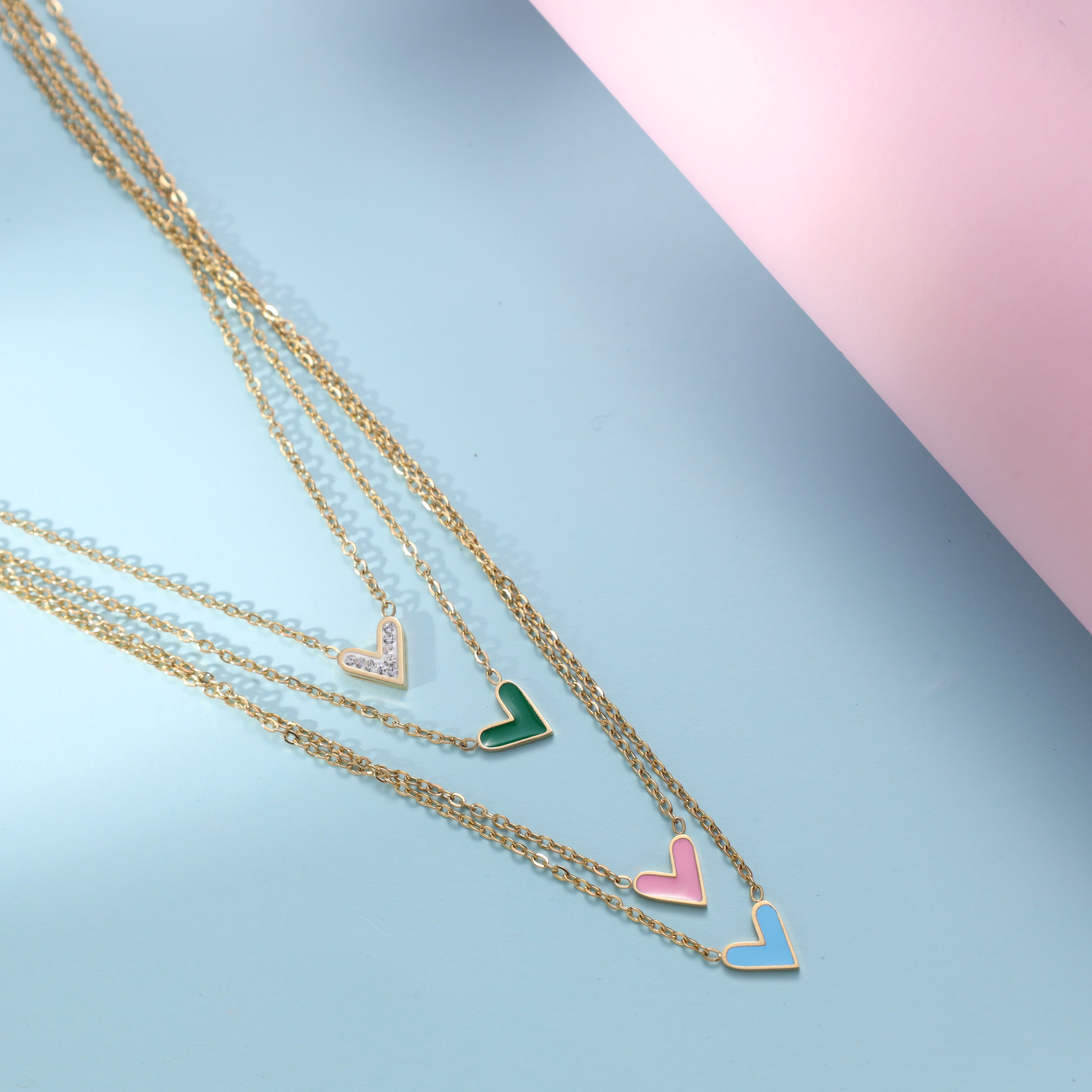 Layering Damen Ankerkette mit hertz aus Edelstahl 18K Vergoldet - Taipan Schmuck