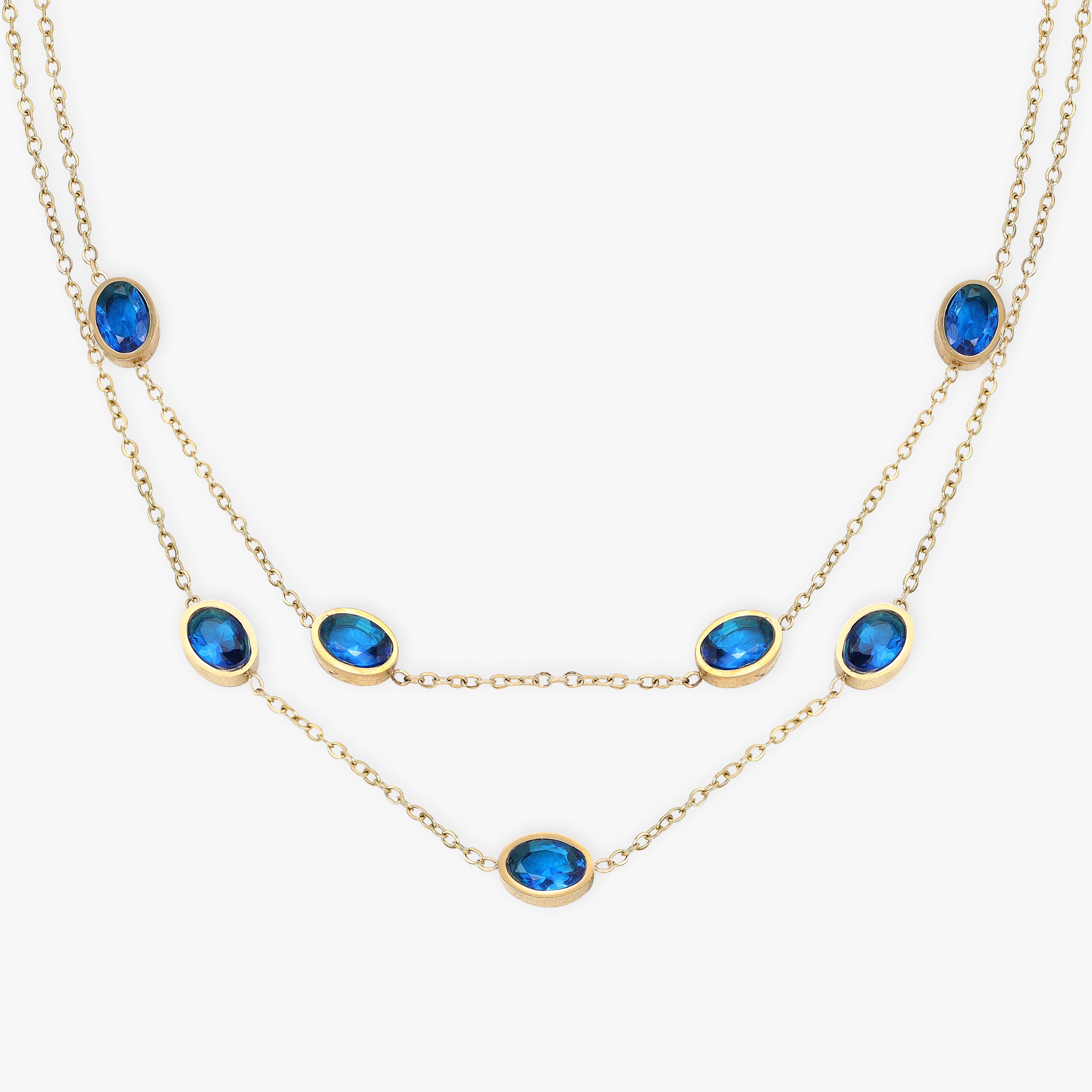 Layering Damen Ankerkette mit saphir aus Edelstahl 18K Vergoldet - Taipan Schmuck