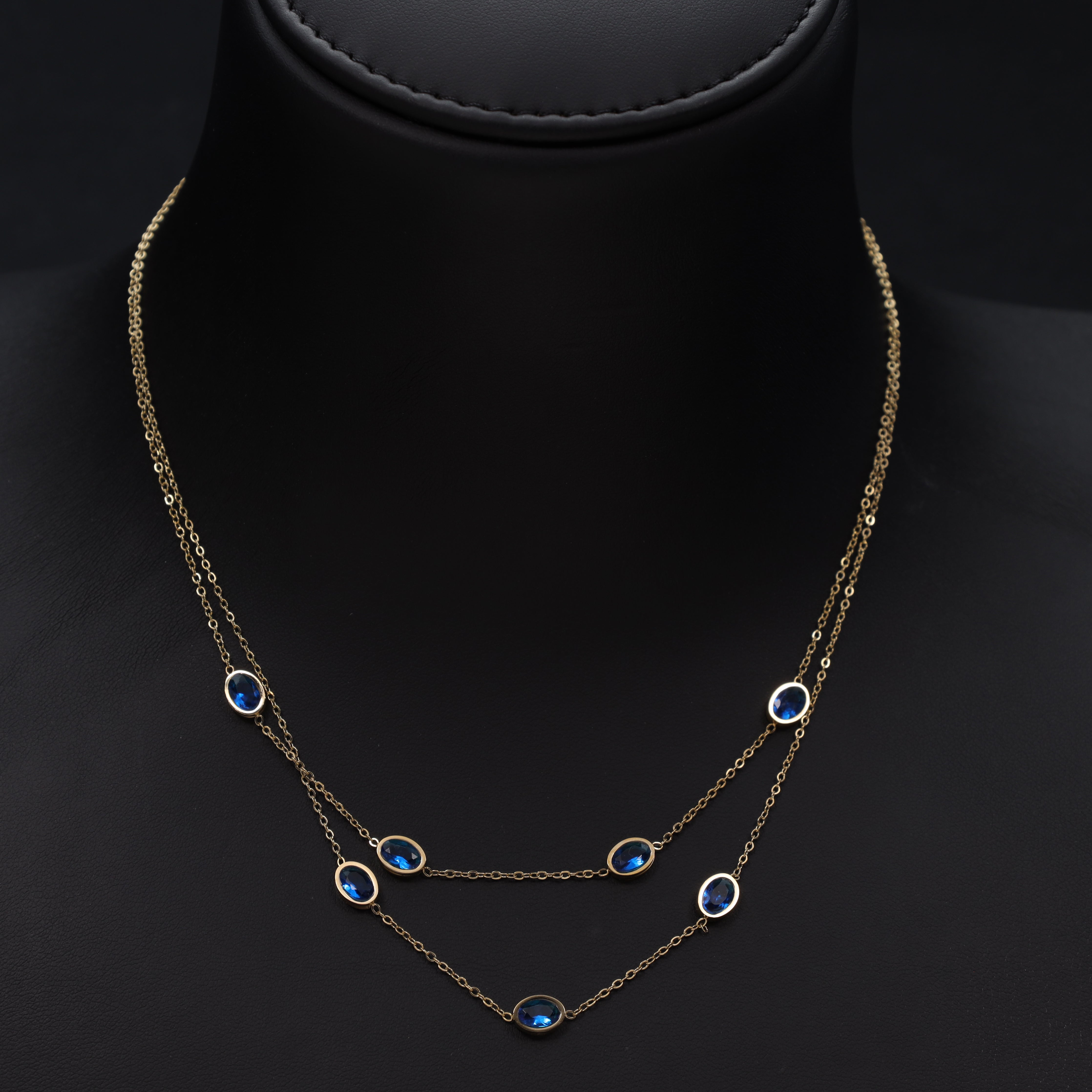 Layering Damen Ankerkette mit saphir aus Edelstahl 18K Vergoldet - Taipan Schmuck