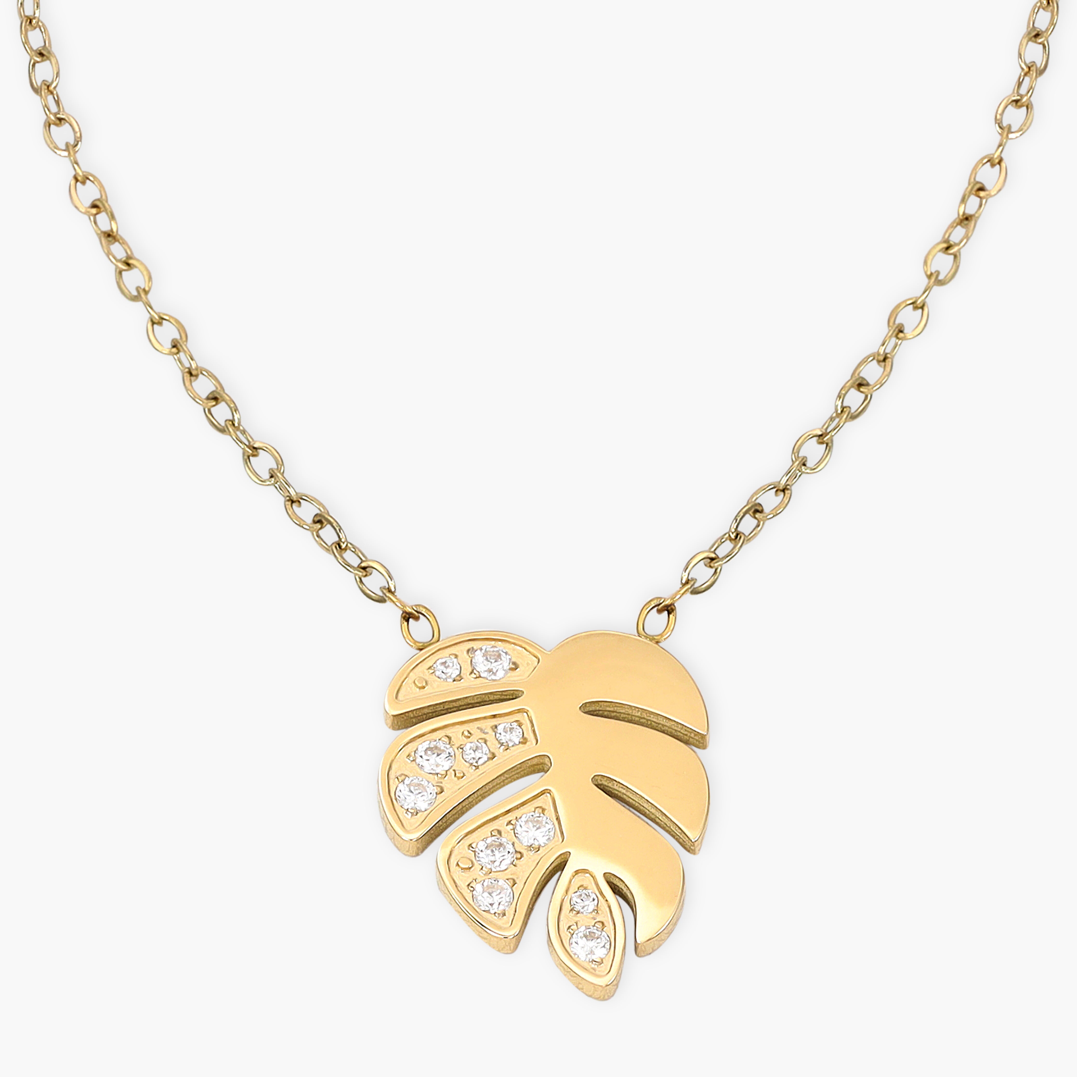 Damen Ankerkette mit blatt 1mm aus Edelstahl 18K Vergoldet - Taipan Schmuck