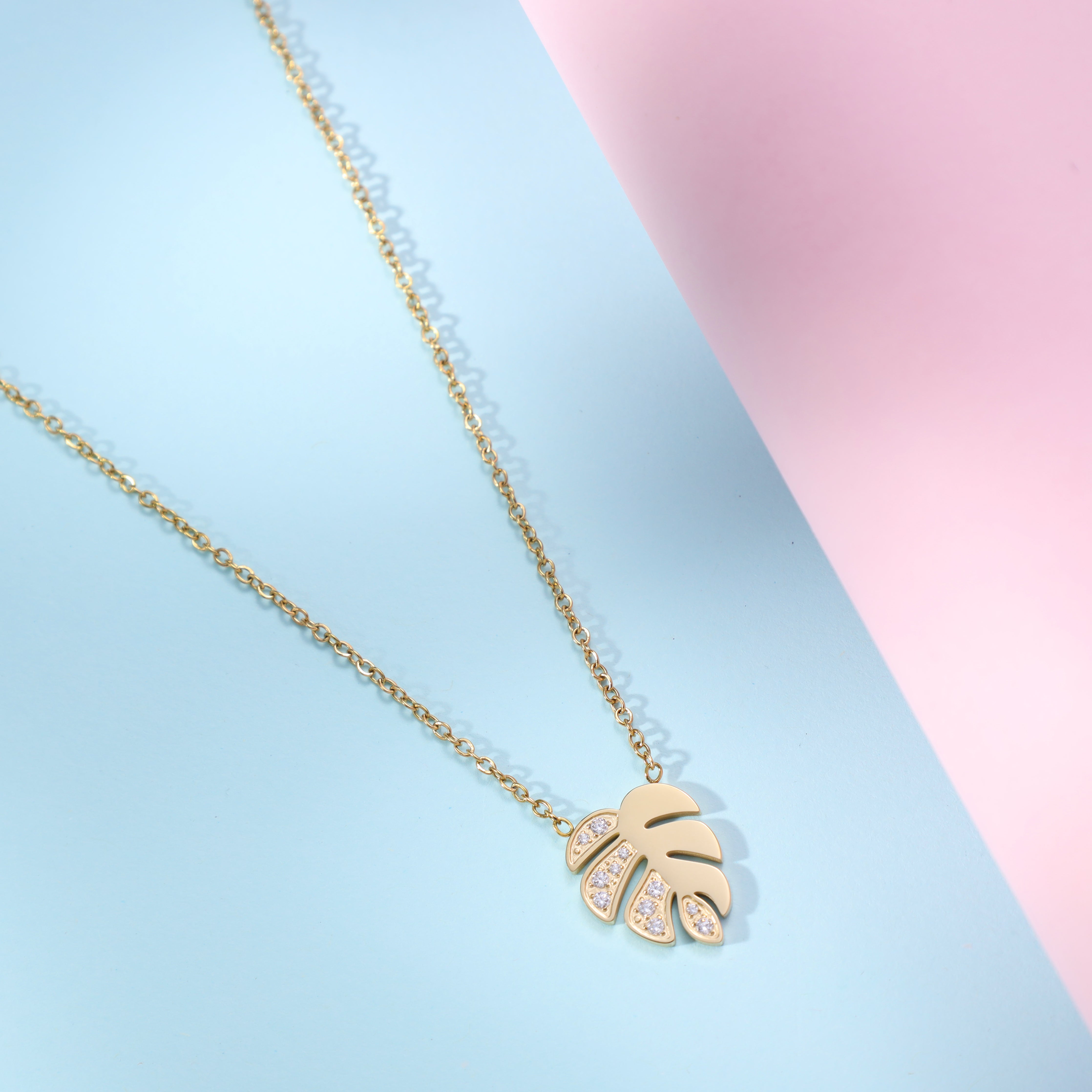 Damen Ankerkette mit blatt 1mm aus Edelstahl 18K Vergoldet - Taipan Schmuck