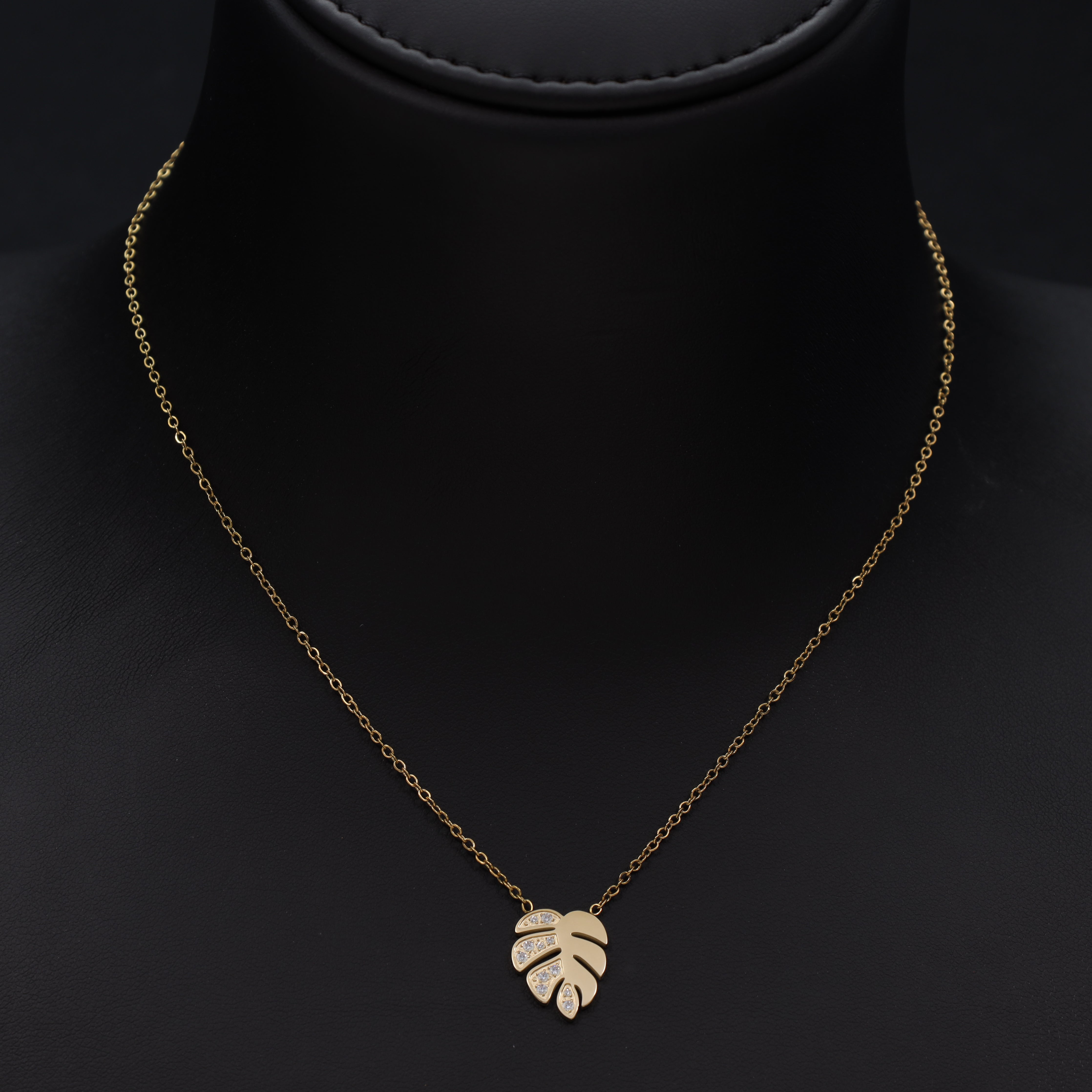 Damen Ankerkette mit blatt 1mm aus Edelstahl 18K Vergoldet - Taipan Schmuck